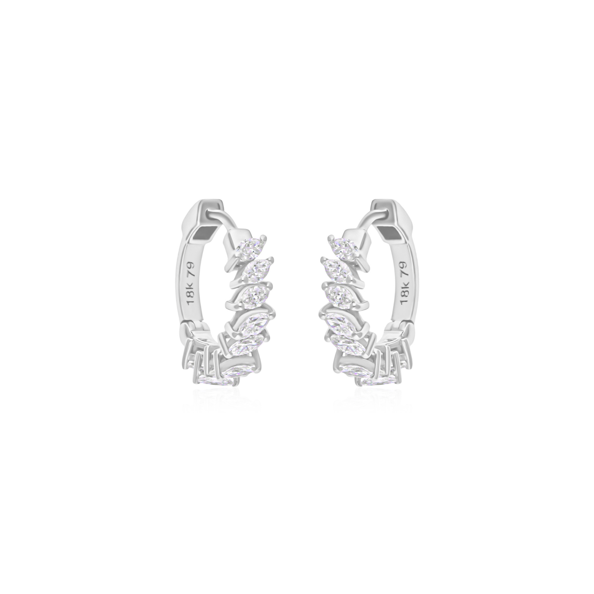 Dainty Fine Gold Marquise Cut Prong Set SI/HI Diamond Huggies Hoop Earrings
