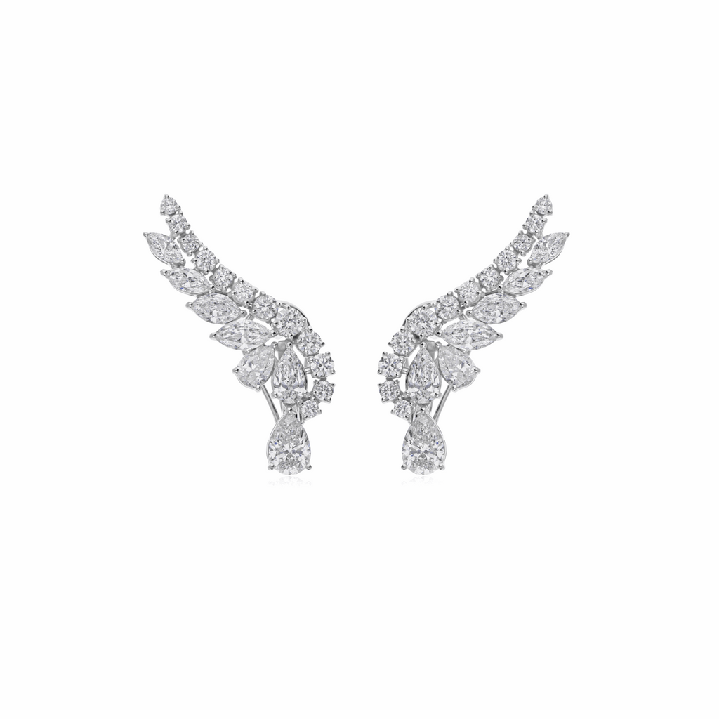 18K Gold 4.92 Ct. Marquise & Round Diamond Wing Climber Earrings