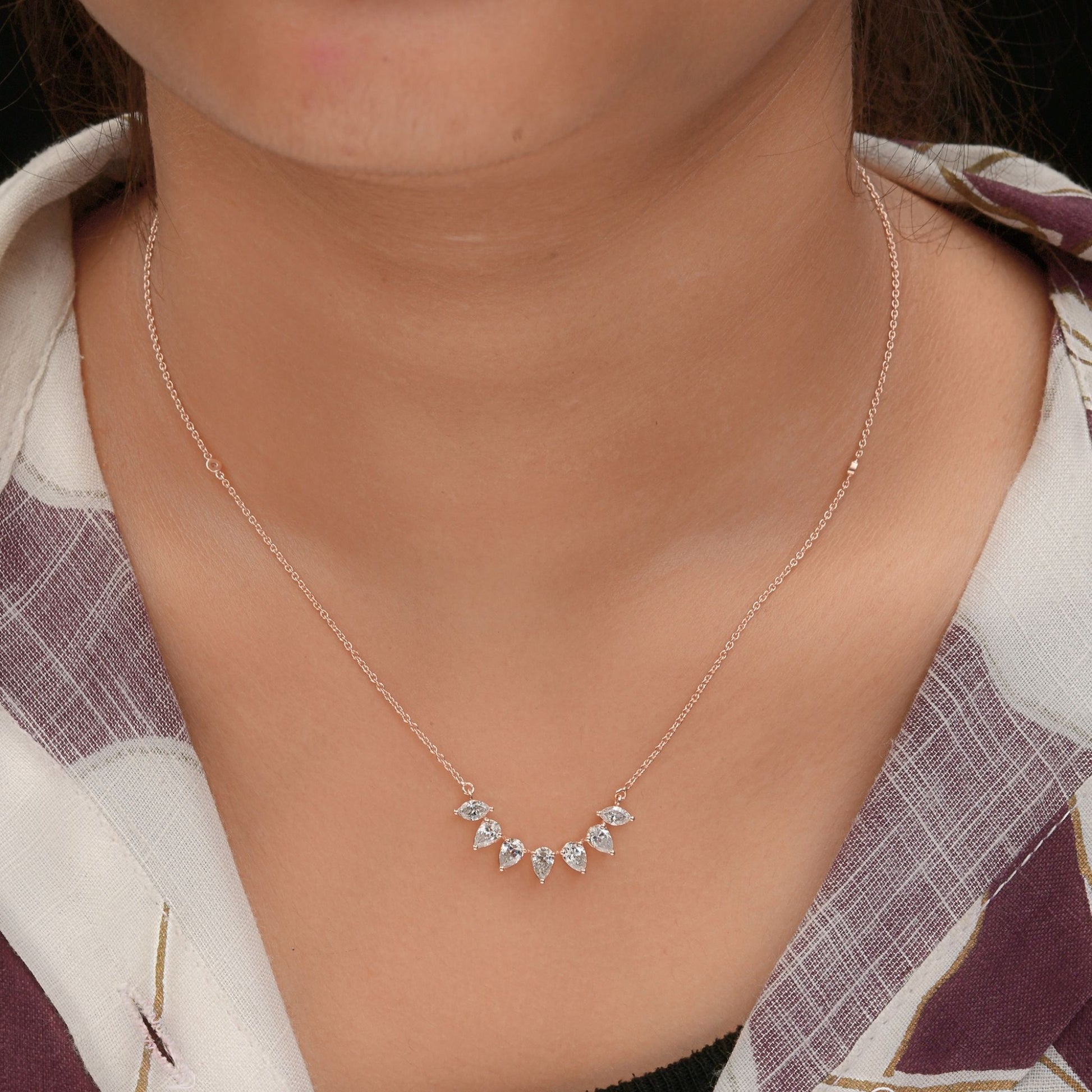 Dainty Pear Marquise Shaped Natural SI/H Diamond Pendant Necklace in 18k Gold Finish