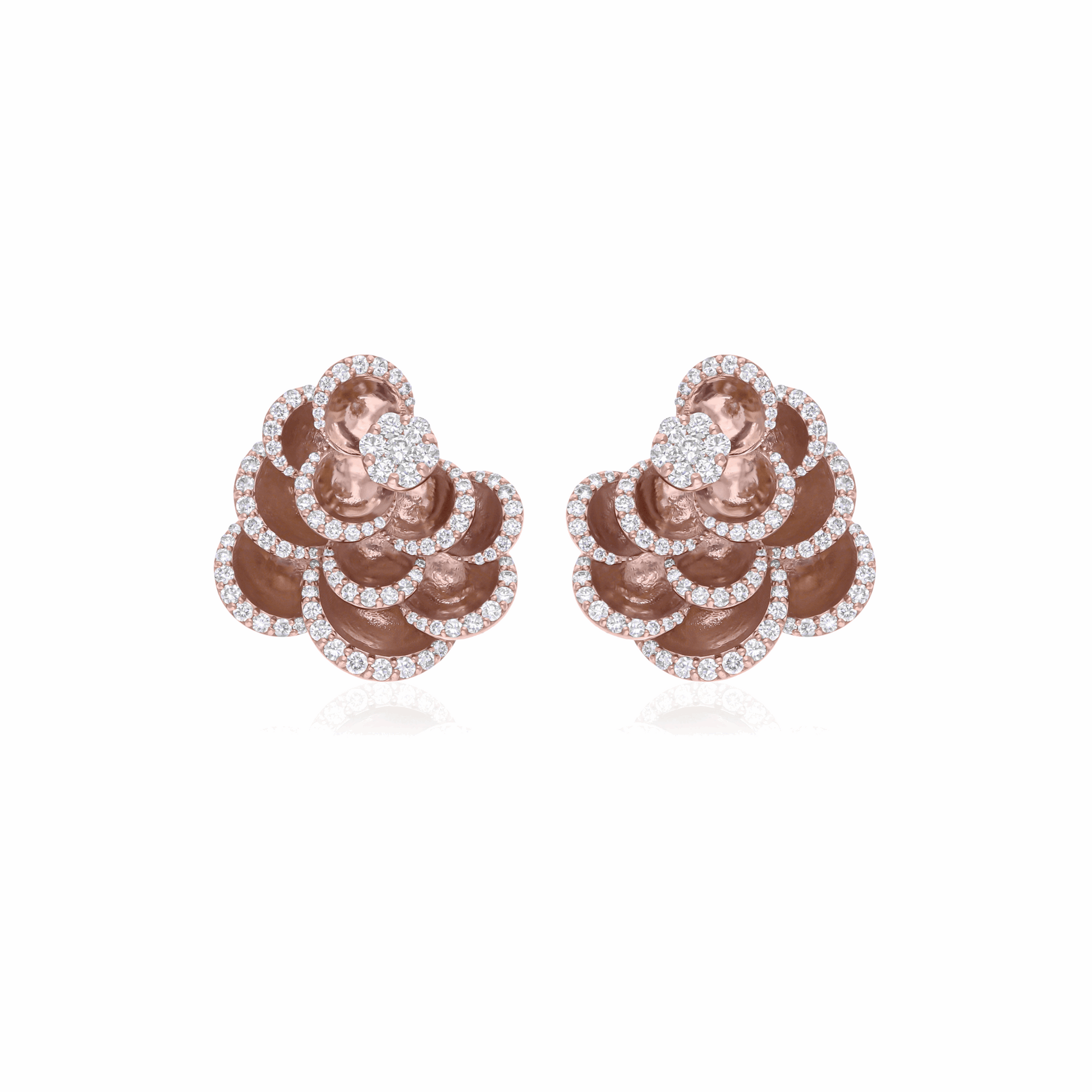 2.10 Ct Natural H/SI Round Pave Diamond Layered Flower Earrings Solid 18K Gold