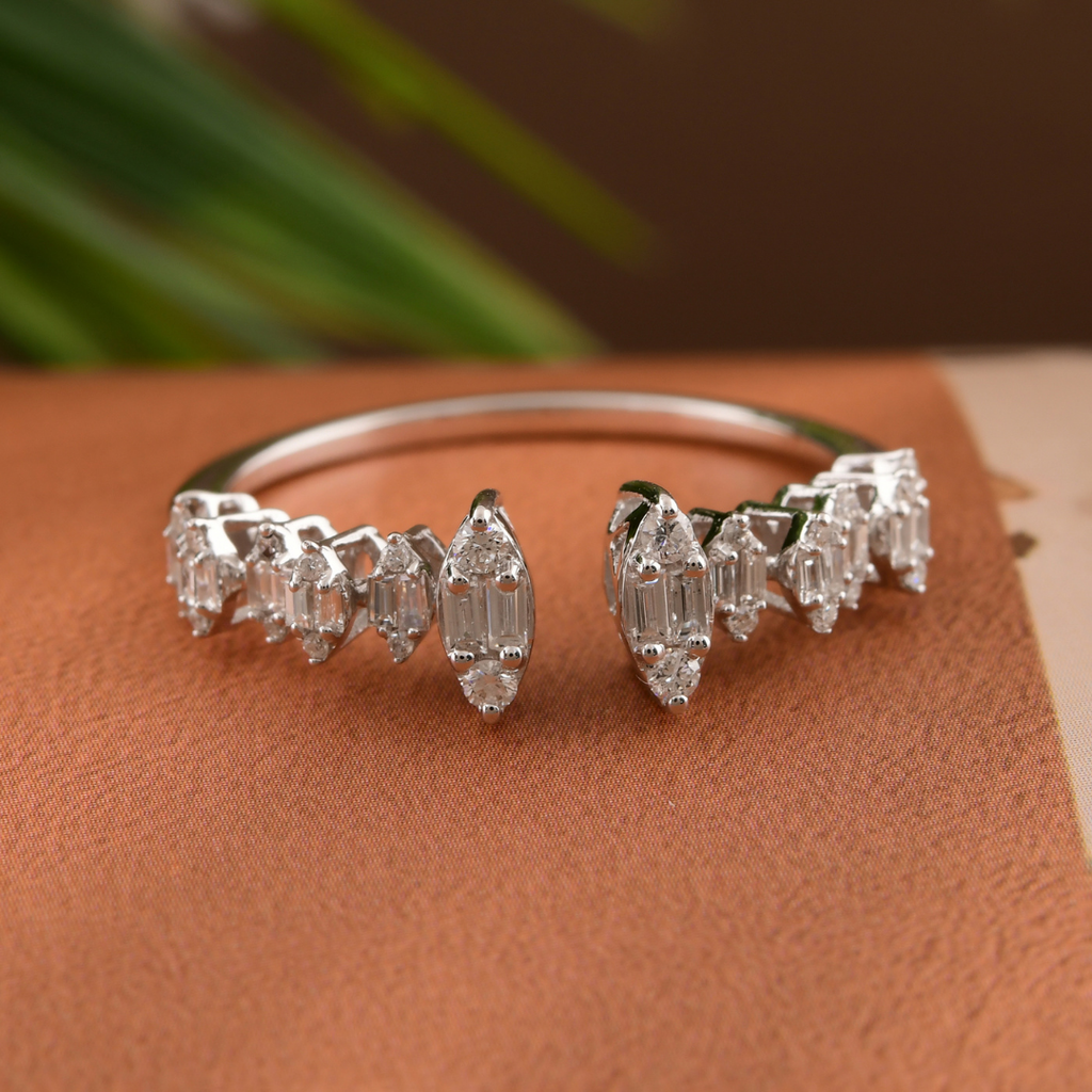 Handmade Diamond Gold Open Band Engagement Fine Ring