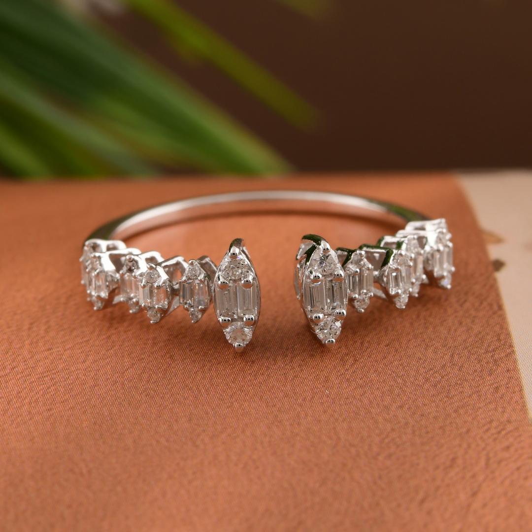Handmade Diamond Gold Open Band Engagement Fine Ring