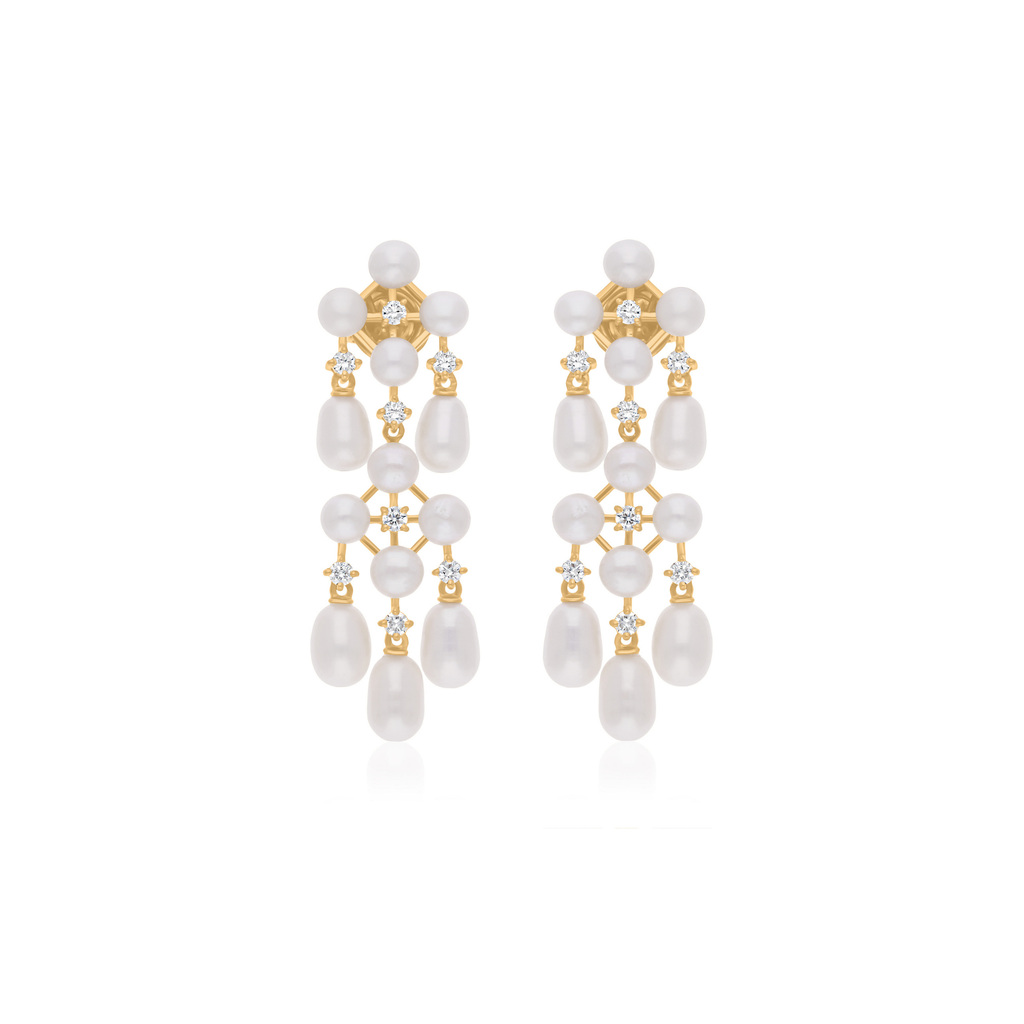 18.41 TCW Round Diamond Pearl Gemstone Dangle Earrings