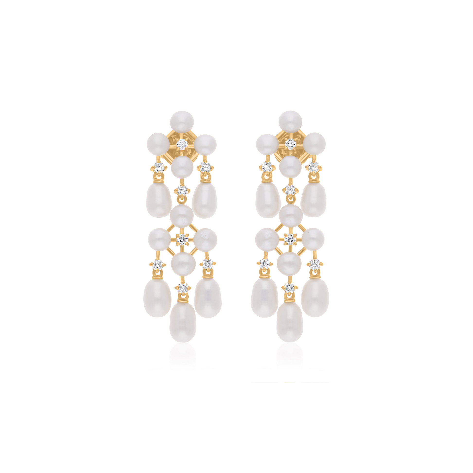 18.41 TCW Round Diamond Pearl Gemstone Dangle Earrings