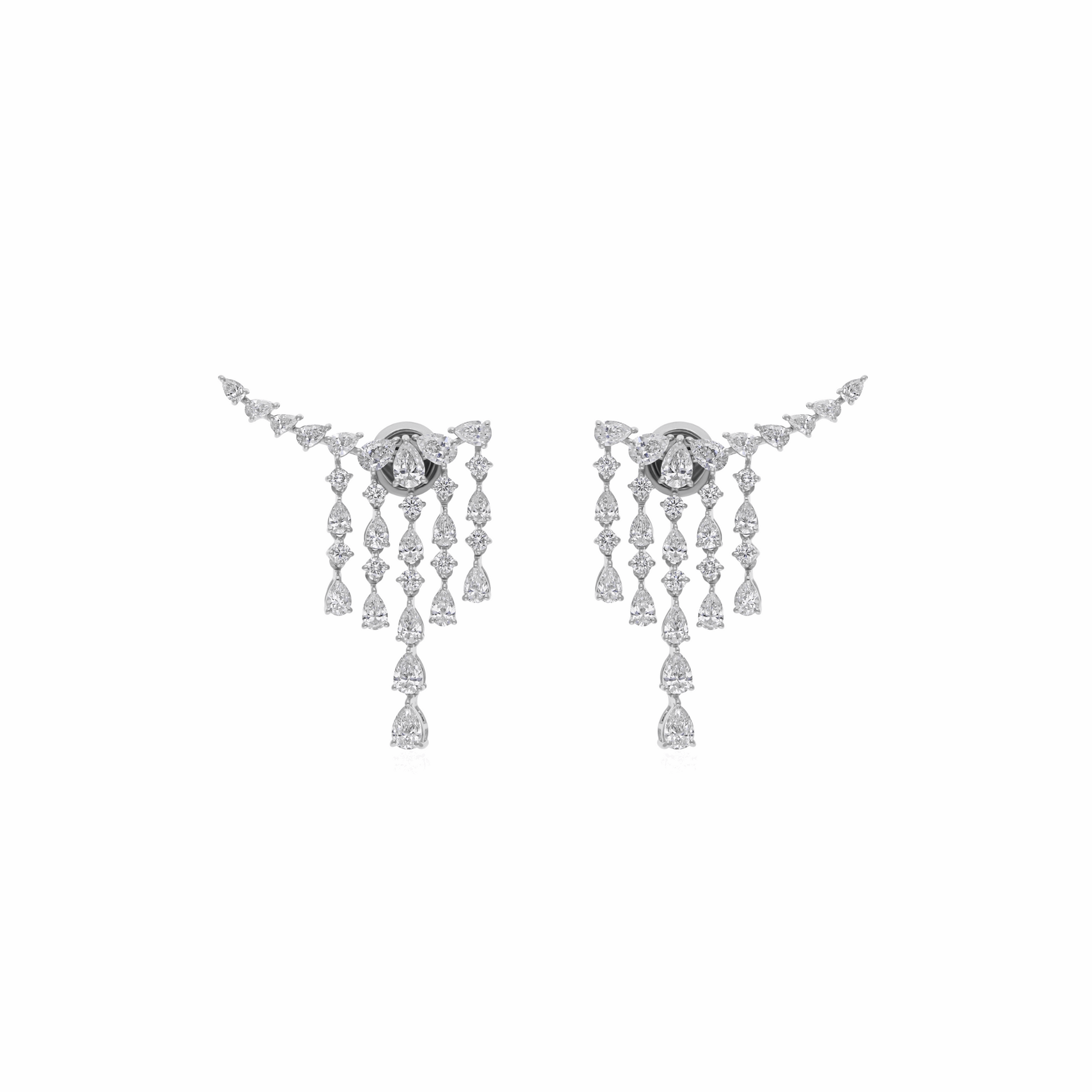 Natural Pear & Round Cut 3.95 Ct. Diamond Climber Earrings in 18K Gold