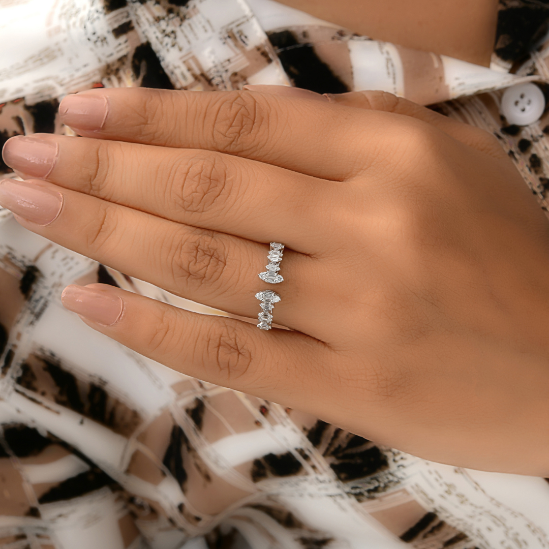Handmade Diamond Gold Open Band Engagement Fine Ring