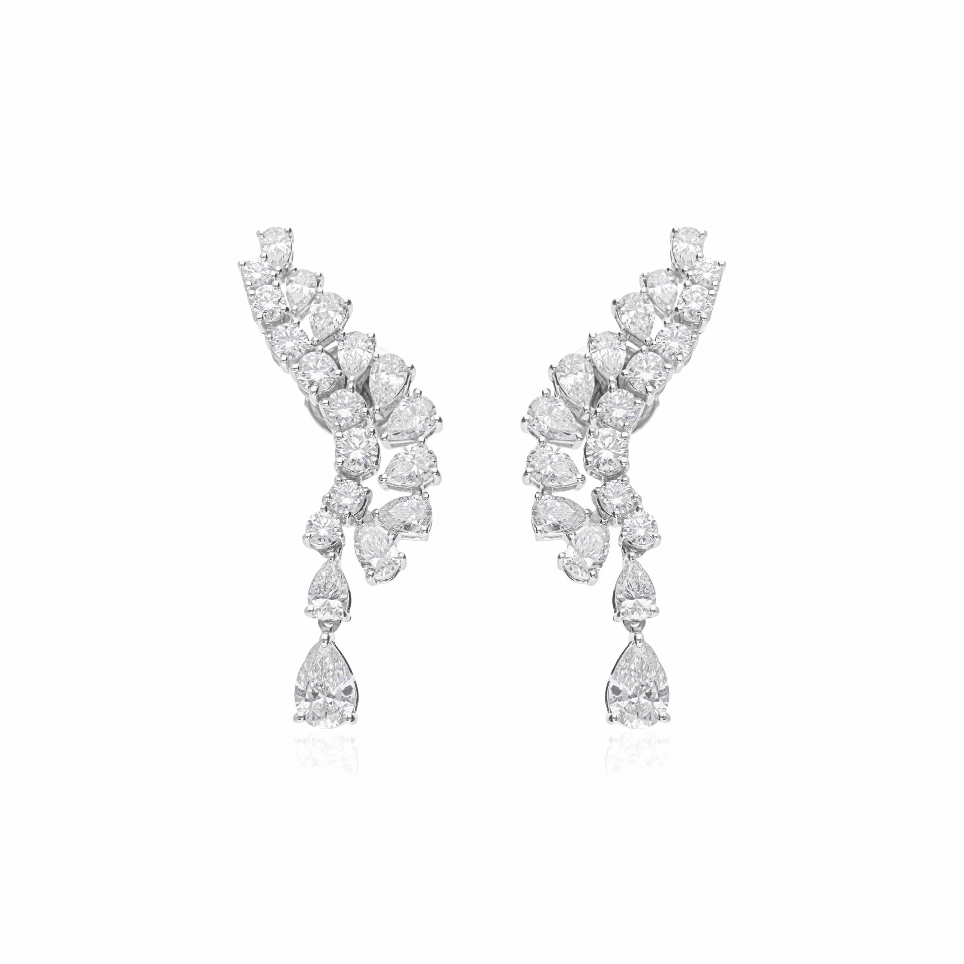 3.49 Ct SI/H Round and Pear Natural Diamond Climber Earrings 18K Solid Gold