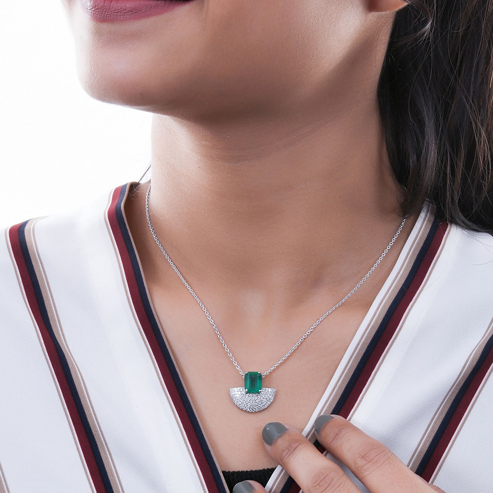 3.32 Tcw Zambian Emerald Gemstone Fine Gold Pave Diamond Pendant Necklace