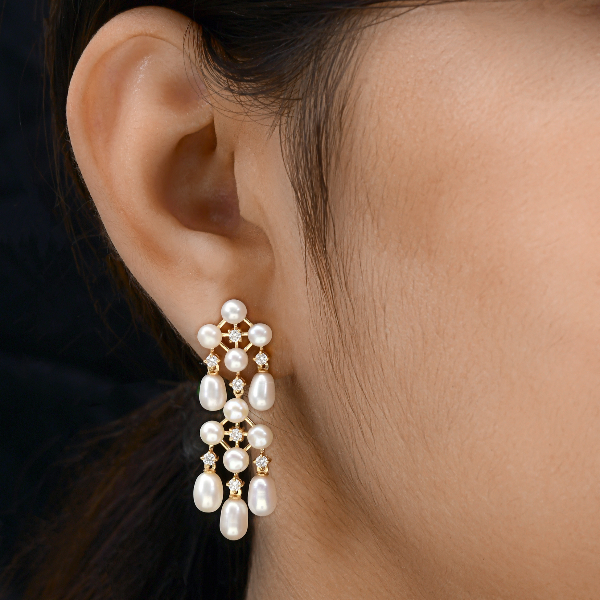 18.41 TCW Round Diamond Pearl Gemstone Dangle Earrings