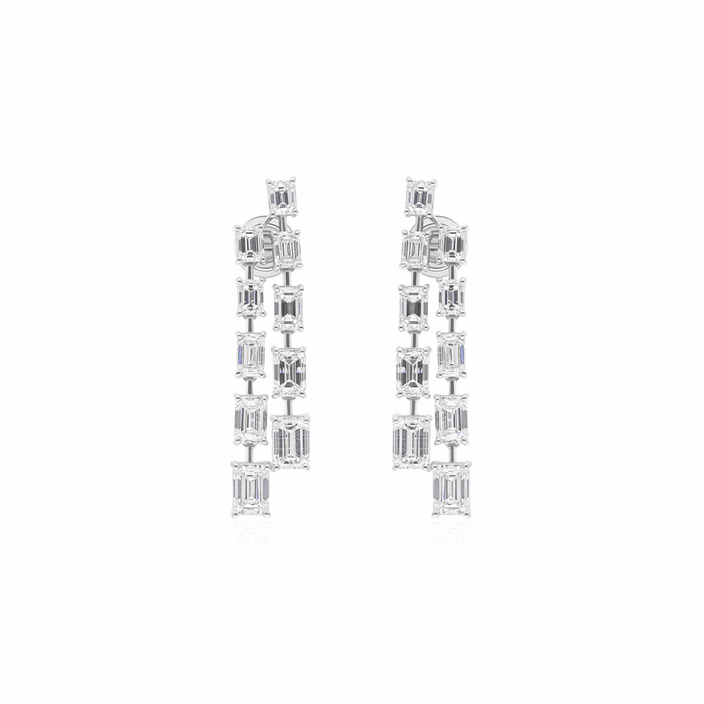 7.22 Ct Emerald Cut Natural Diamond Line Earrings in Solid 18K Gold
