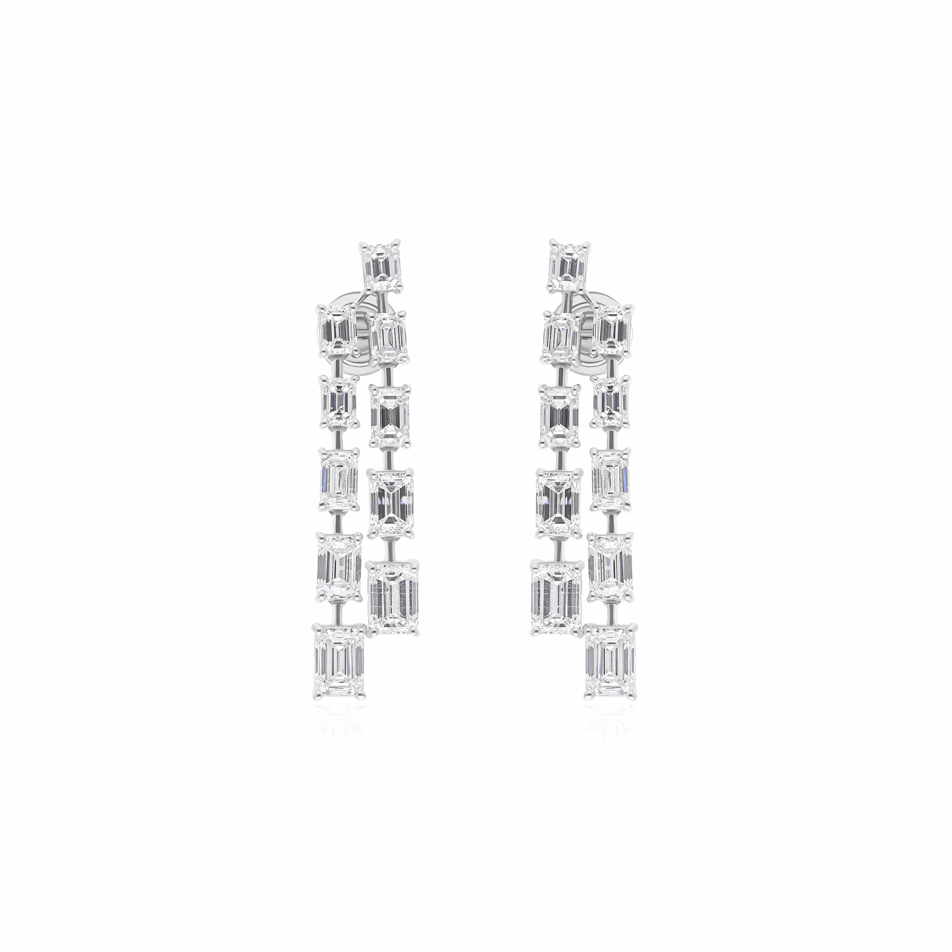 7.22 Ct Emerald Cut Natural Diamond Line Earrings in Solid 18K Gold