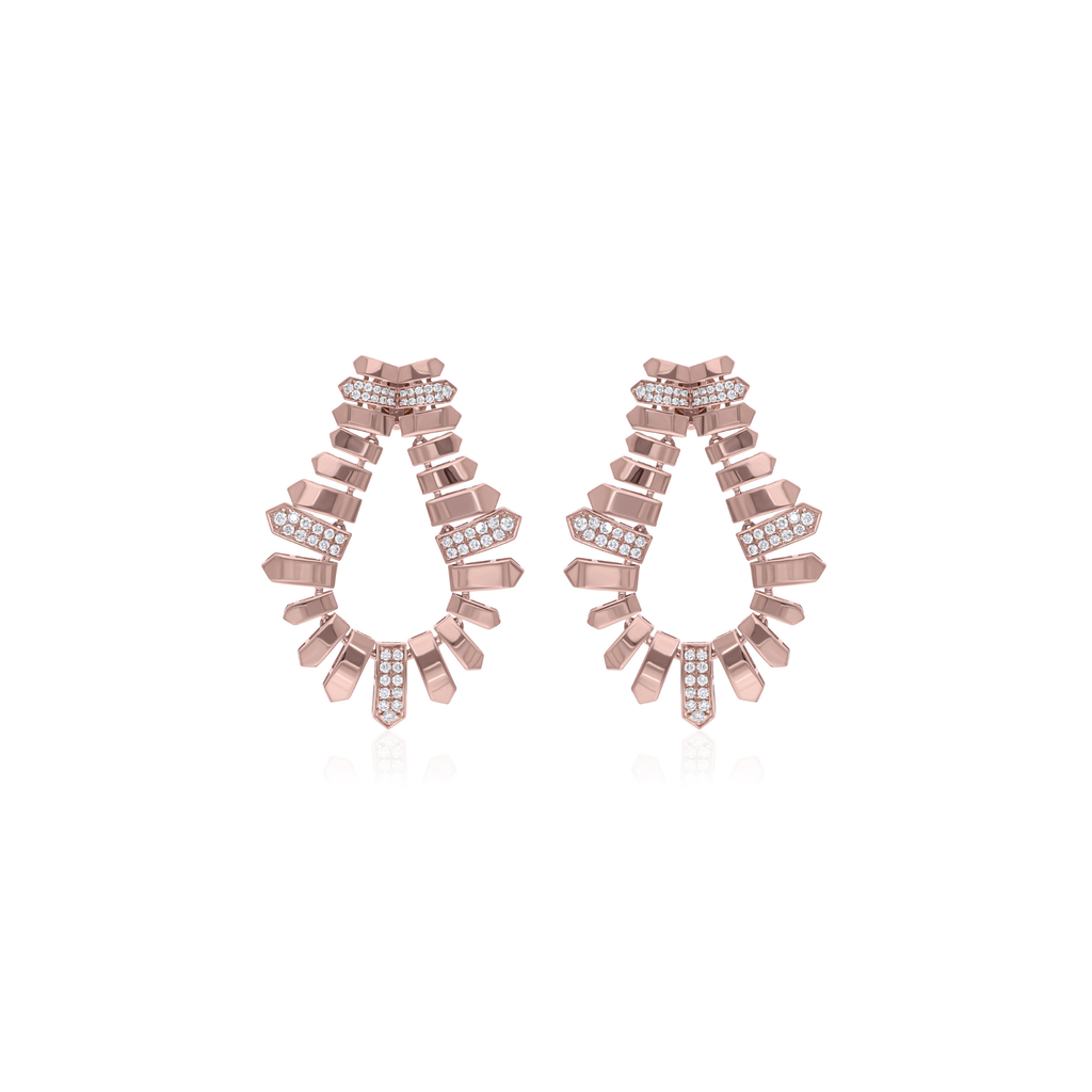 Contemporary Fine Gold Pave Round Shape Diamond Drop Anniversary Earrings