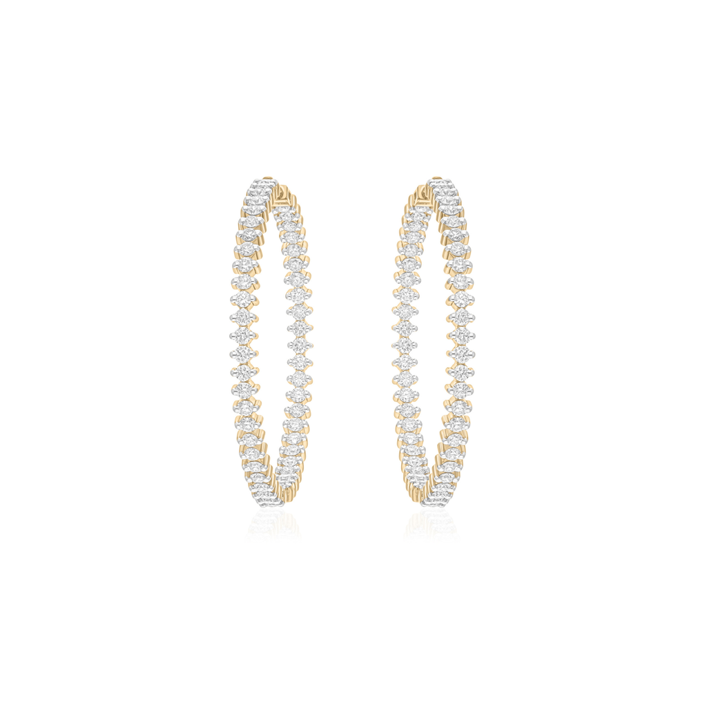 Classic 2.96Ct Fine Gold Inside-Out Round Cut Natural Diamond Long Hoop Earrings
