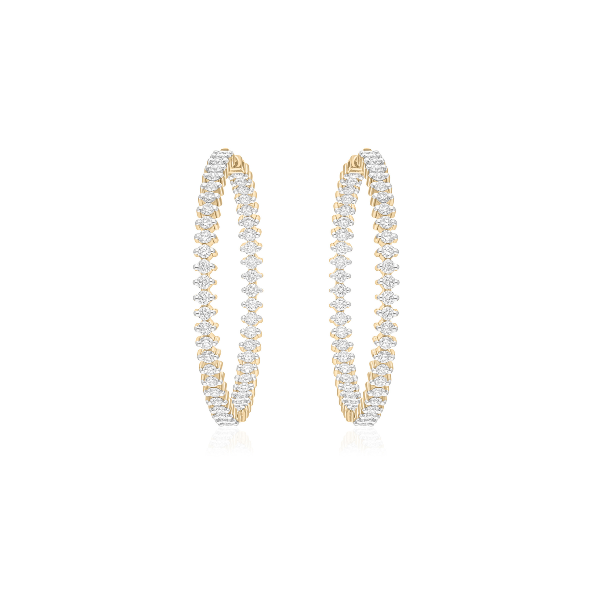 Classic 2.96Ct Fine Gold Inside-Out Round Cut Natural Diamond Long Hoop Earrings