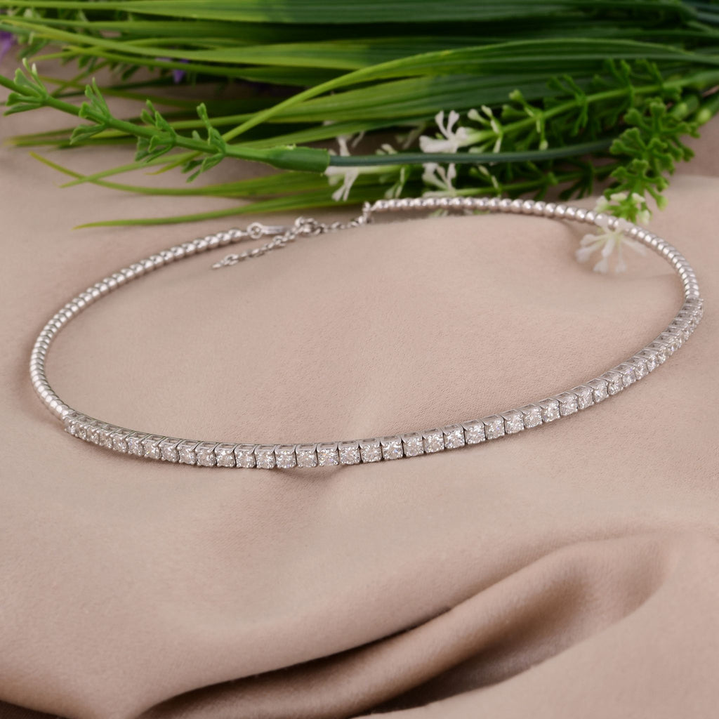 Natural SI/HI Round Diamond Choker Gold Wedding Tennis Necklace