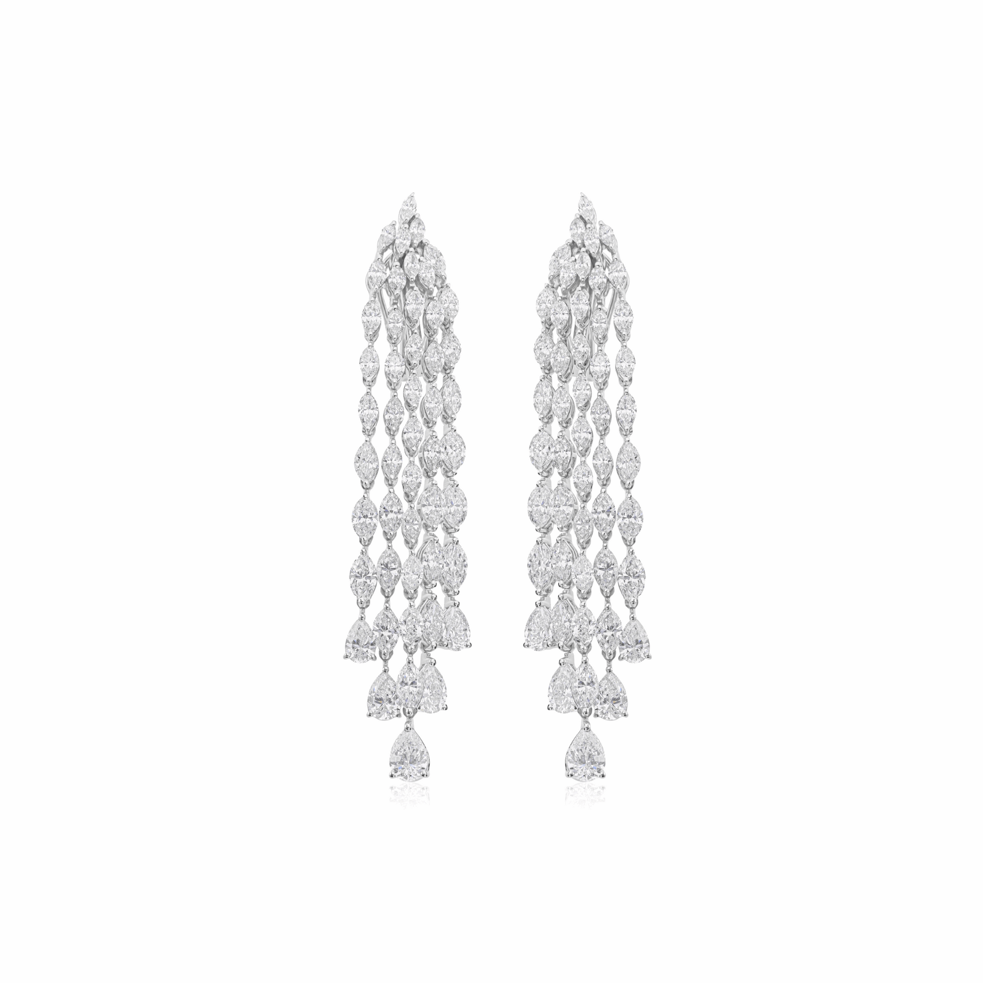 Multi Strand 18K Gold Diamond Marquise & Pear Cut Chandelier Earrings 11.53 Ct.