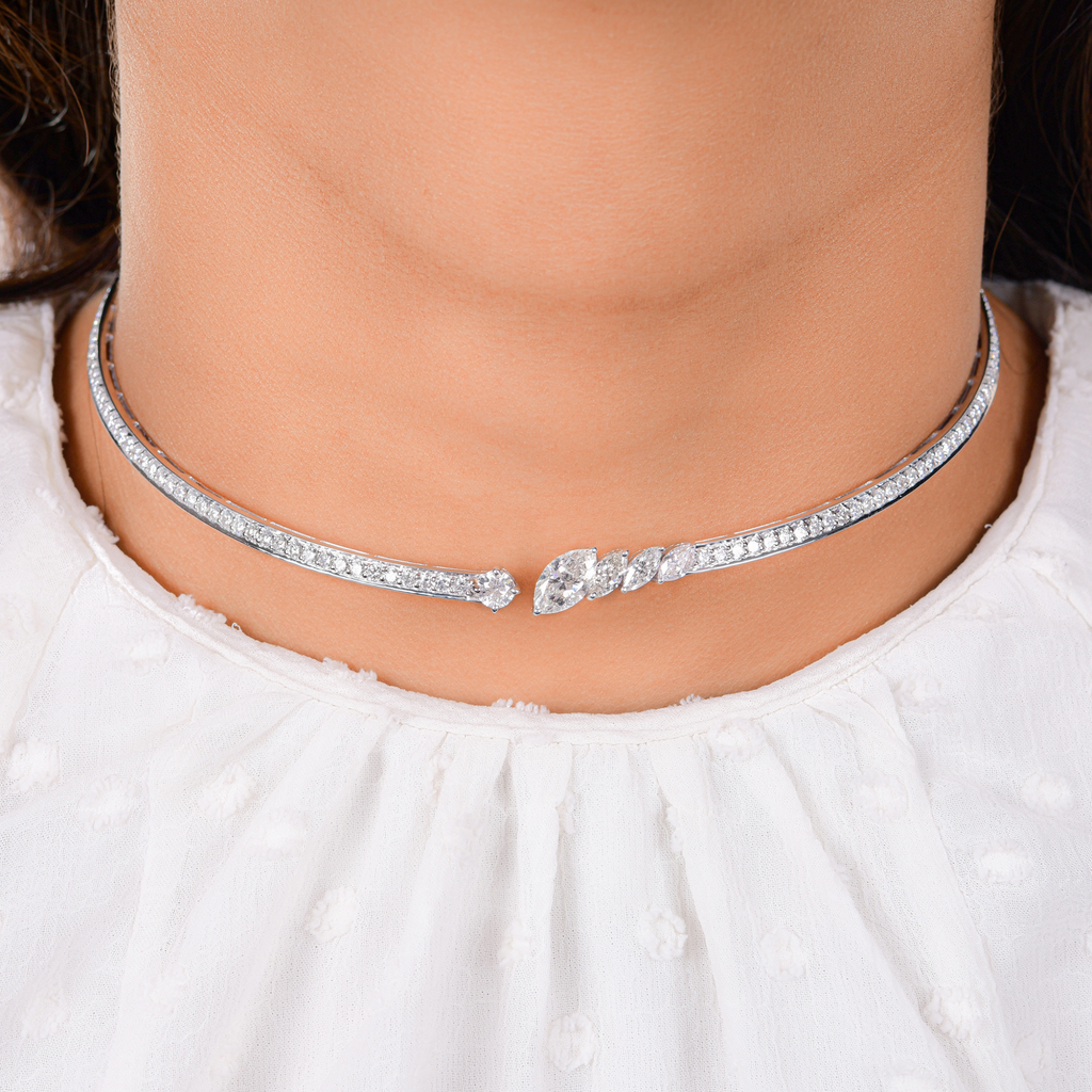4.90 Carat Marquise Cut Natural Diamond Floral Gold Choker Necklace