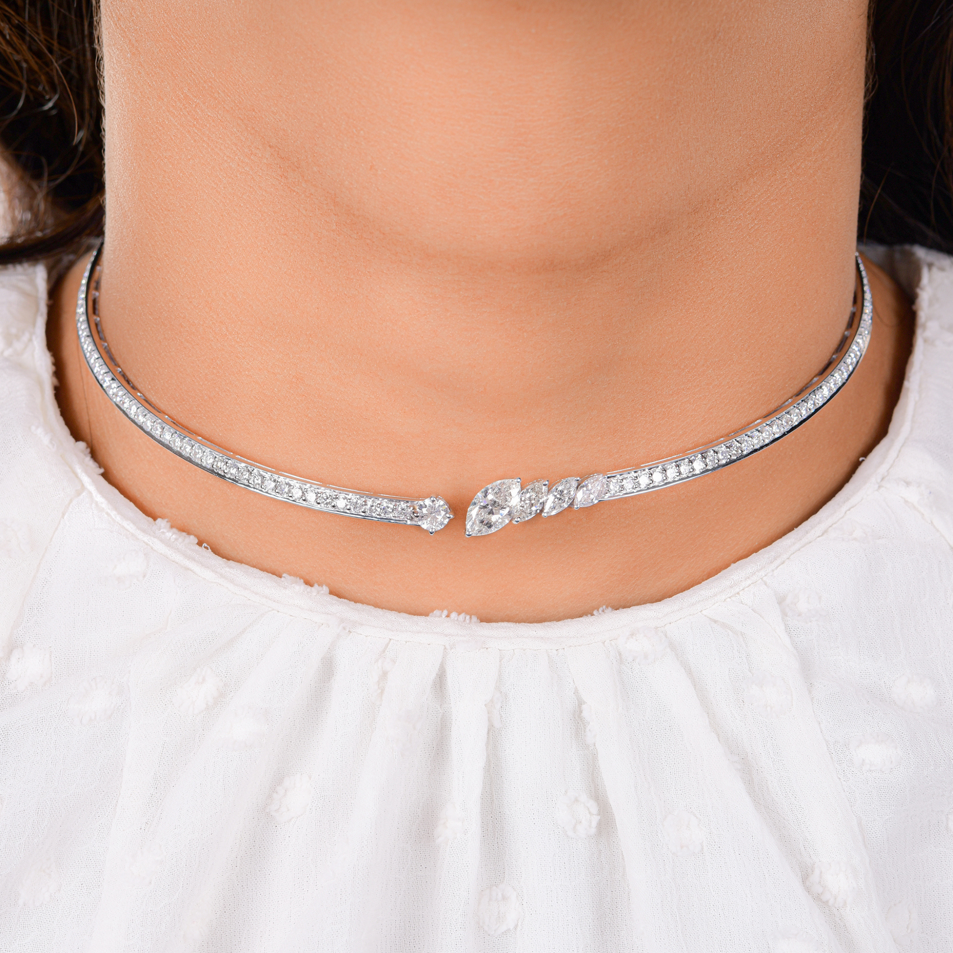 4.90 Carat Marquise Cut Natural Diamond Floral Gold Choker Necklace