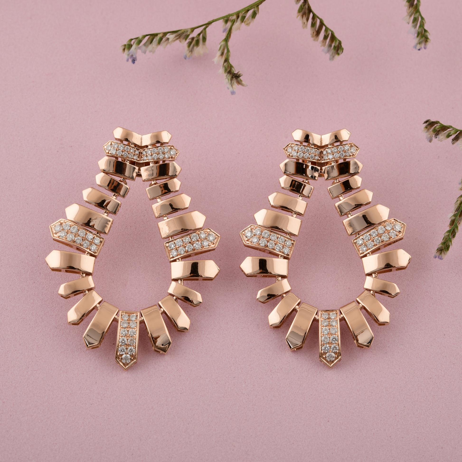 Contemporary Fine Gold Pave Round Shape Diamond Drop Anniversary Earrings