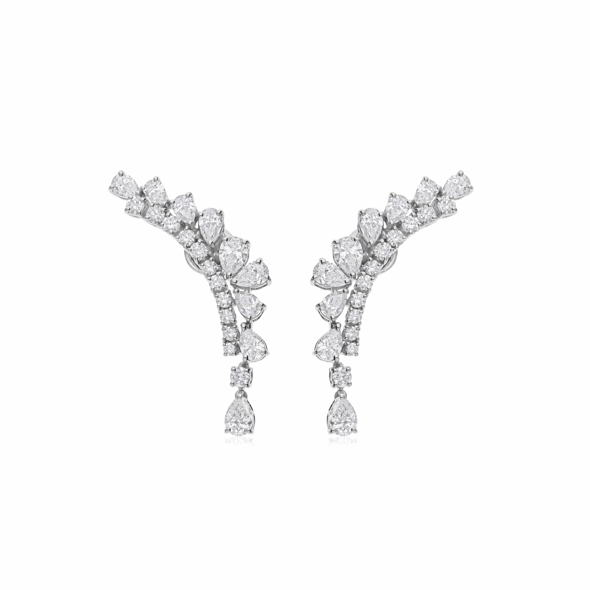 4.47 Ct. Pear Natural Diamond Ear Climber Earrings 18K Fine Gold