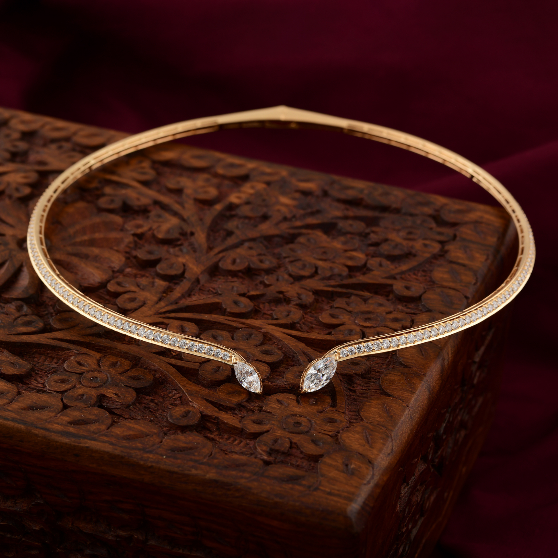 Statement 3.95 Carat Round Marquise Cut Diamond Choker Necklace