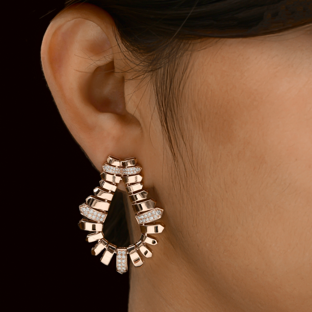 Contemporary Fine Gold Pave Round Shape Diamond Drop Anniversary Earrings