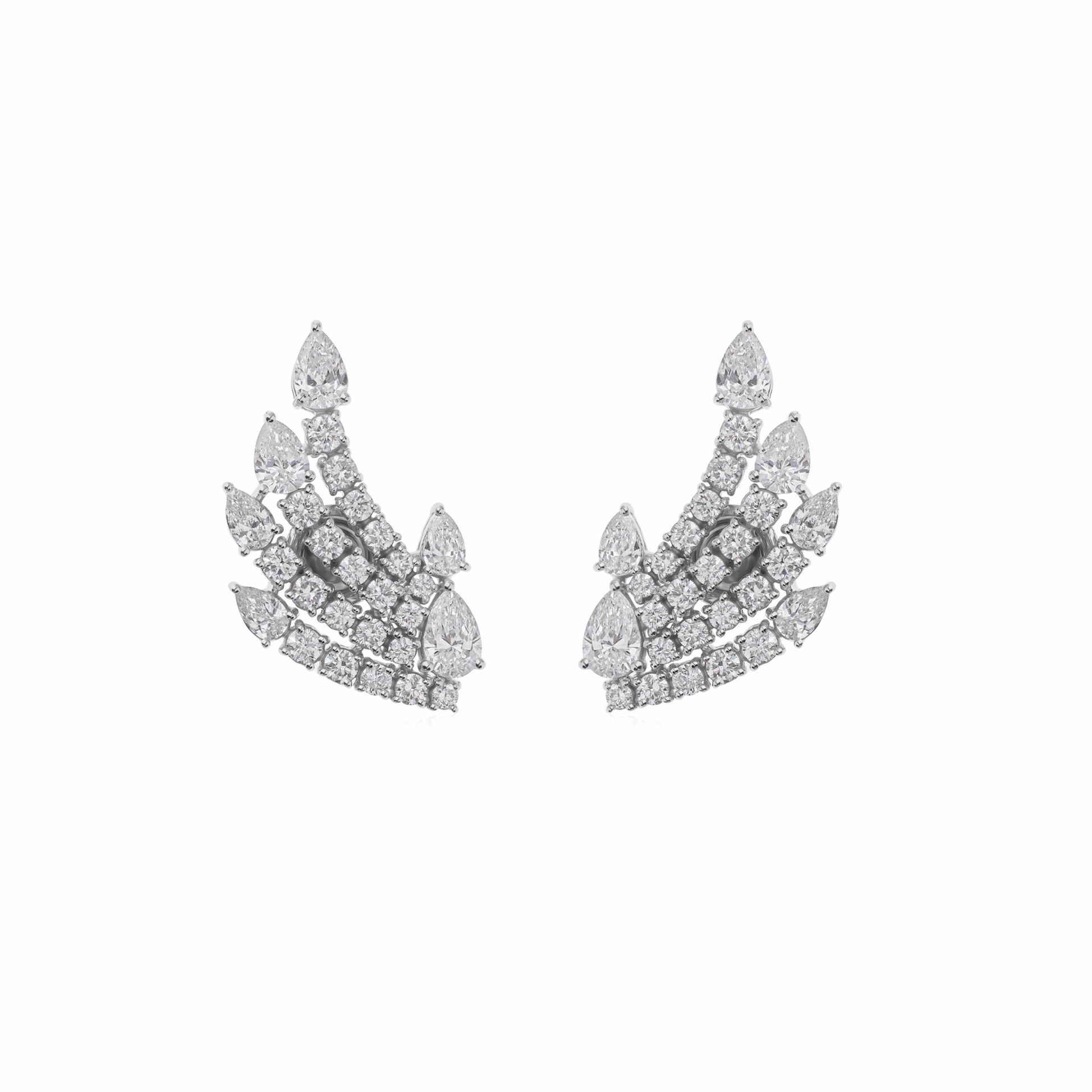 Cluster 3.91 Ct. Natural SI/H Pear Cut Diamond Climber Earrings 18K Solid Gold