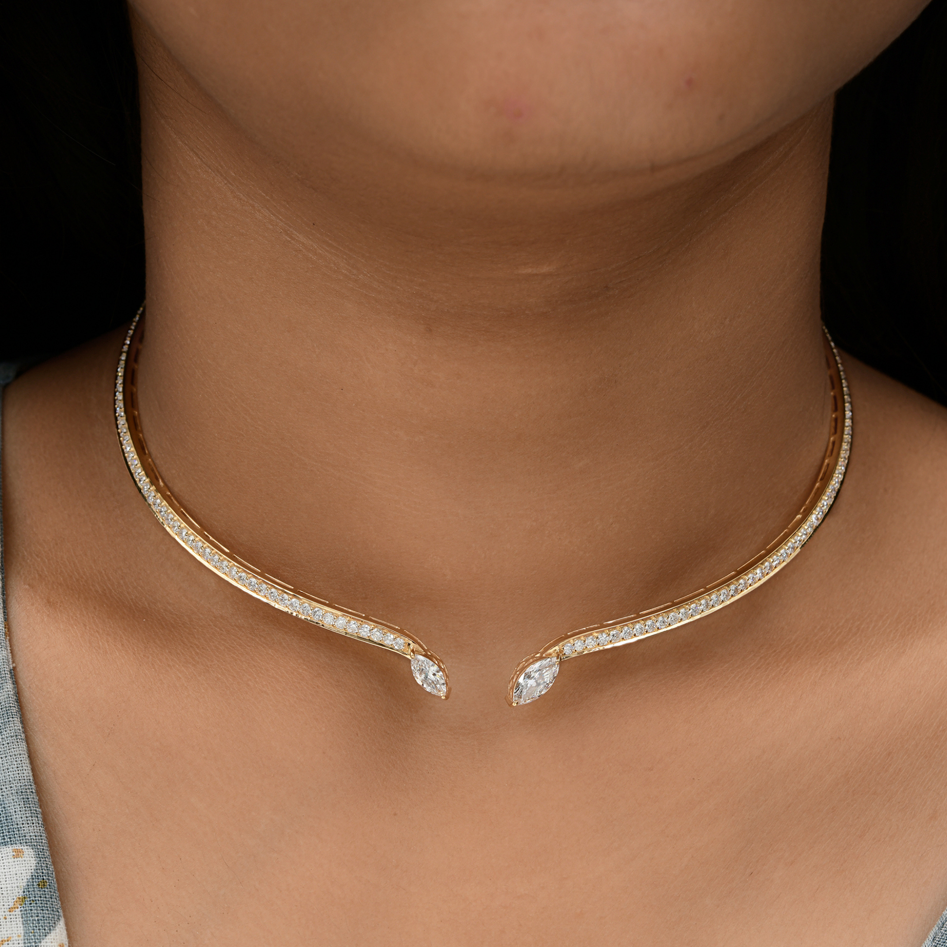 Statement 3.95 Carat Round Marquise Cut Diamond Choker Necklace