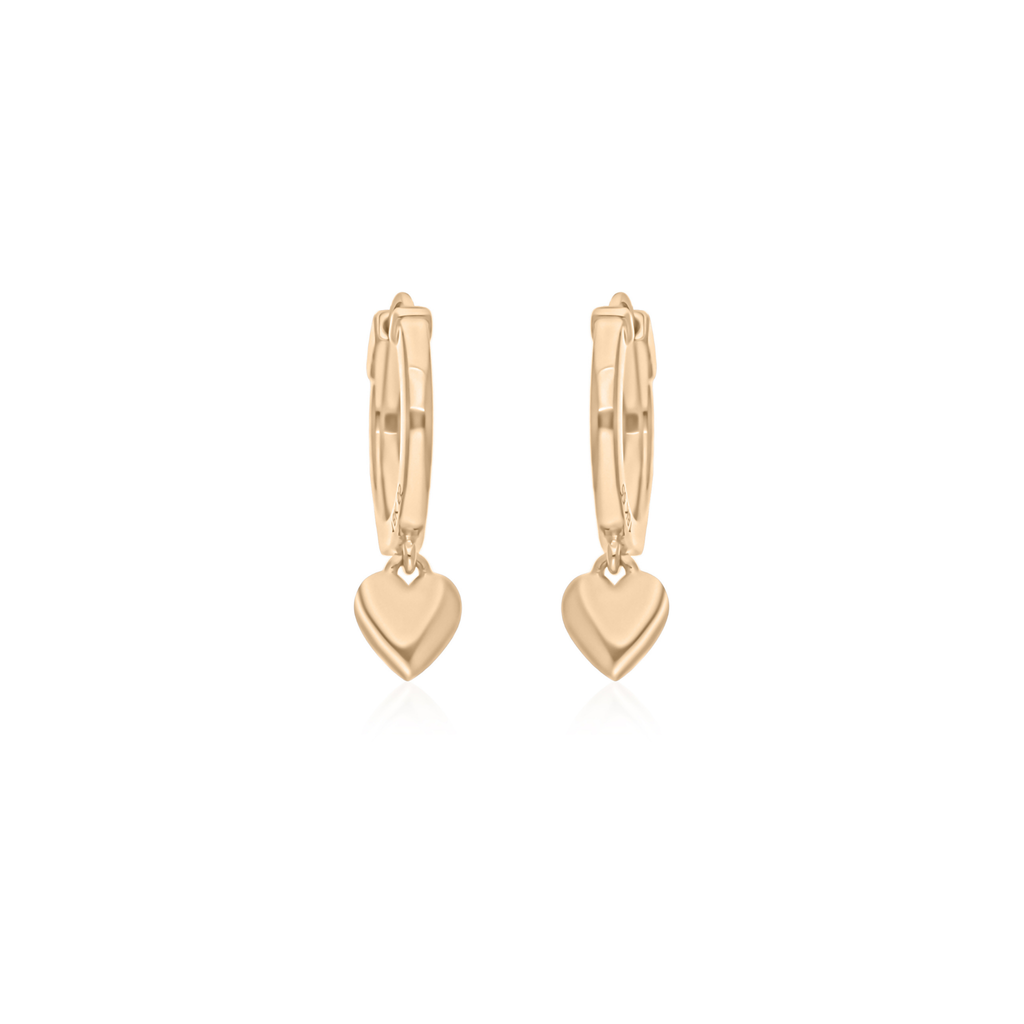 Minimalist Heart Shape Charm Solid Gold Drop Huggies Earrings