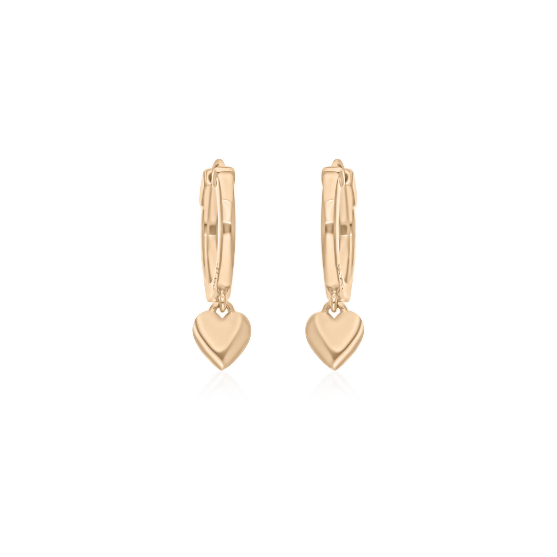 Minimalist Heart Shape Charm Solid Gold Drop Huggies Earrings