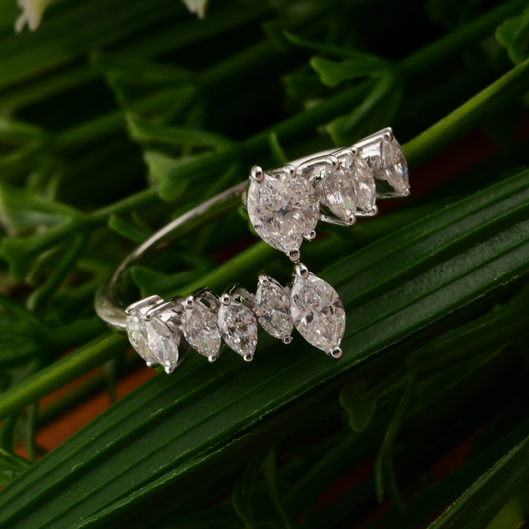 Bypass Natural Diamond Gold Ring with 1.03 Carat Marquise Cut Diamonds
