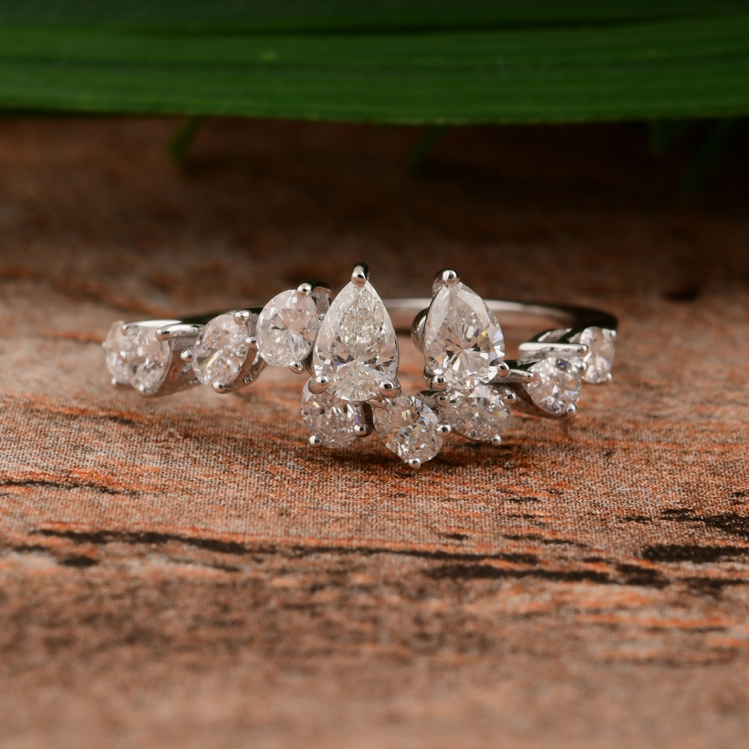 Natural Pear Oval Cut SI Clarity HI Color Diamond Gold Ring