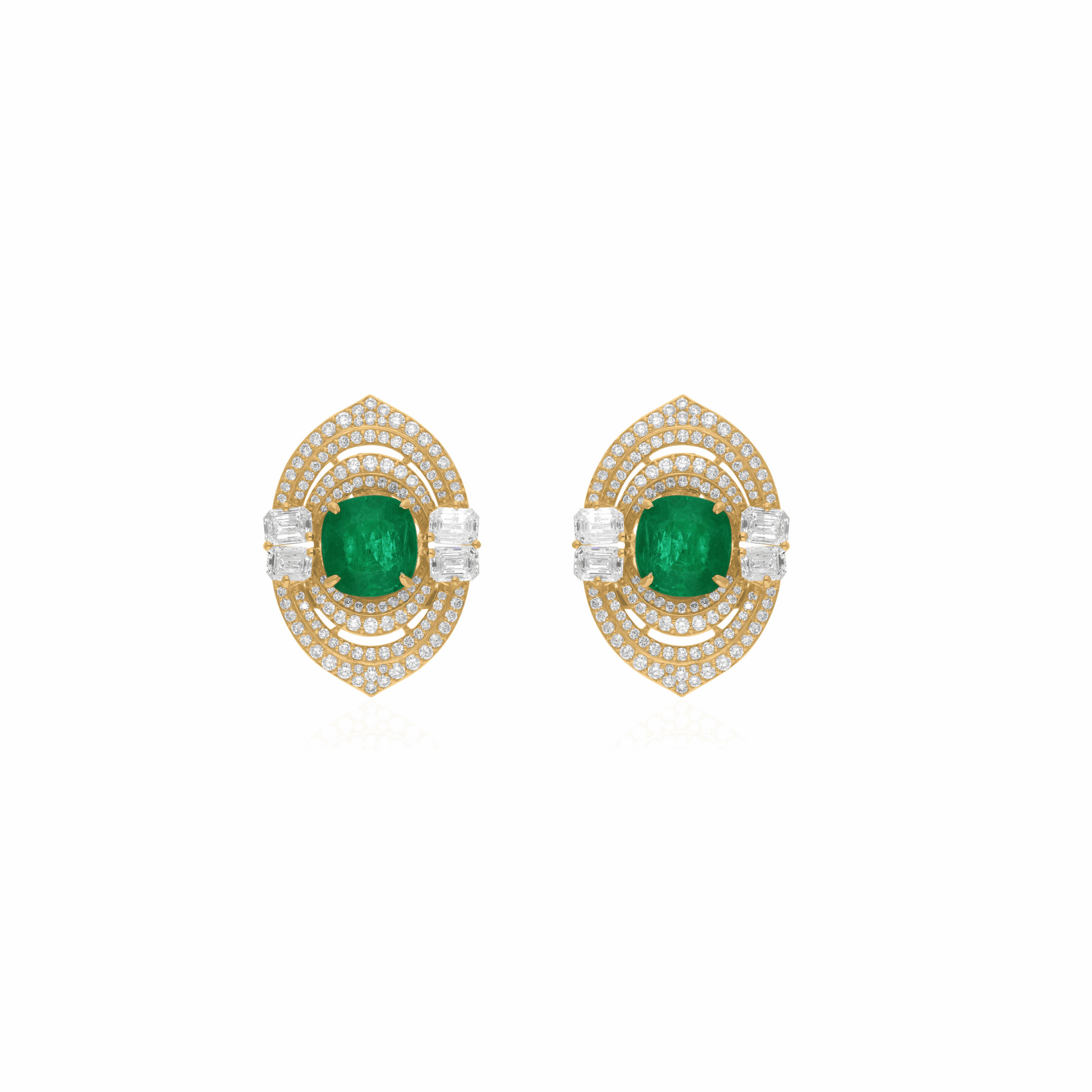 8.02 Tcw Cushion Cut Emerald & Natural Diamond Stud Earrings 18K Gold