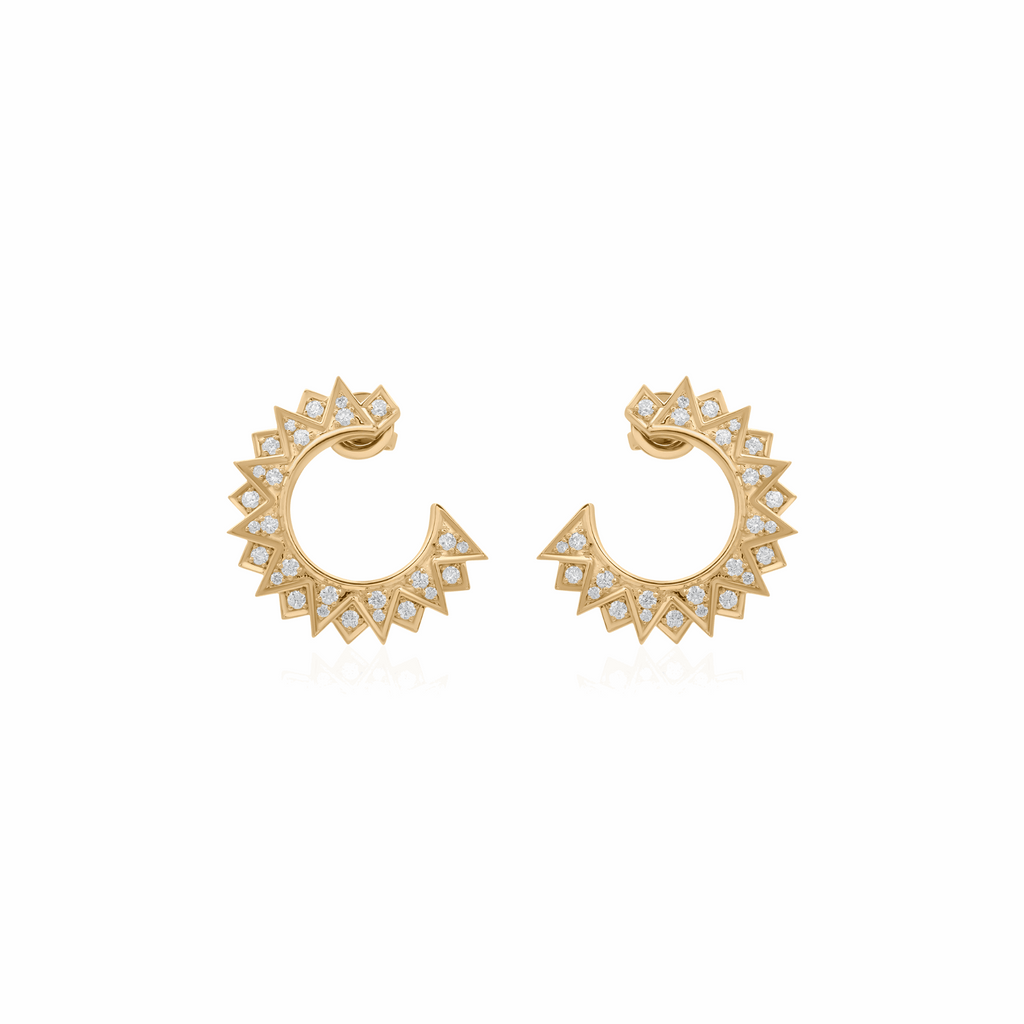 1.13 Ct H/SI Round Pave Diamond Crescent Moon Hoop Earrings Gift 18K Gold