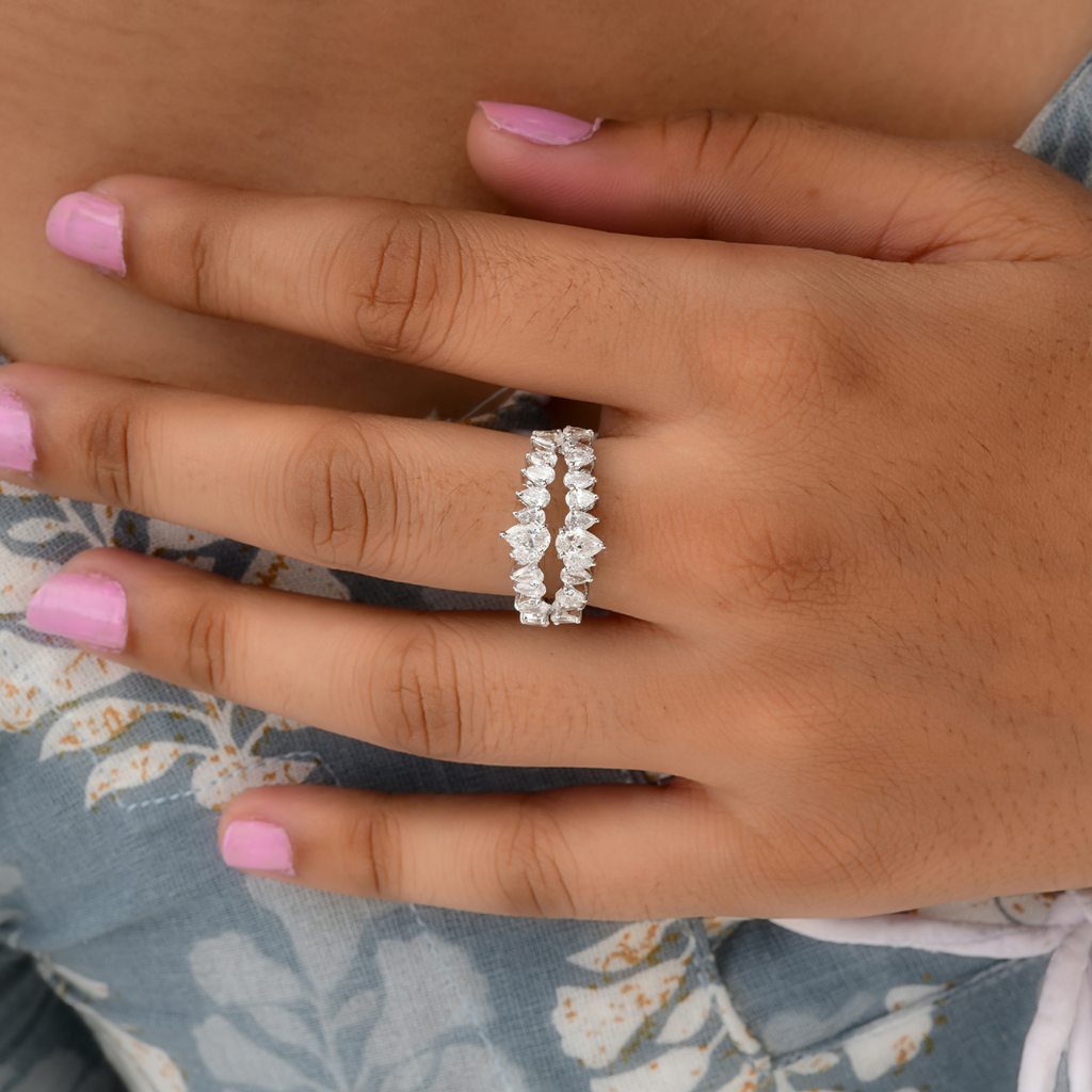 Certified 2.04 Carat Pear Cut Natural Diamond Half Eternity Gold Ring