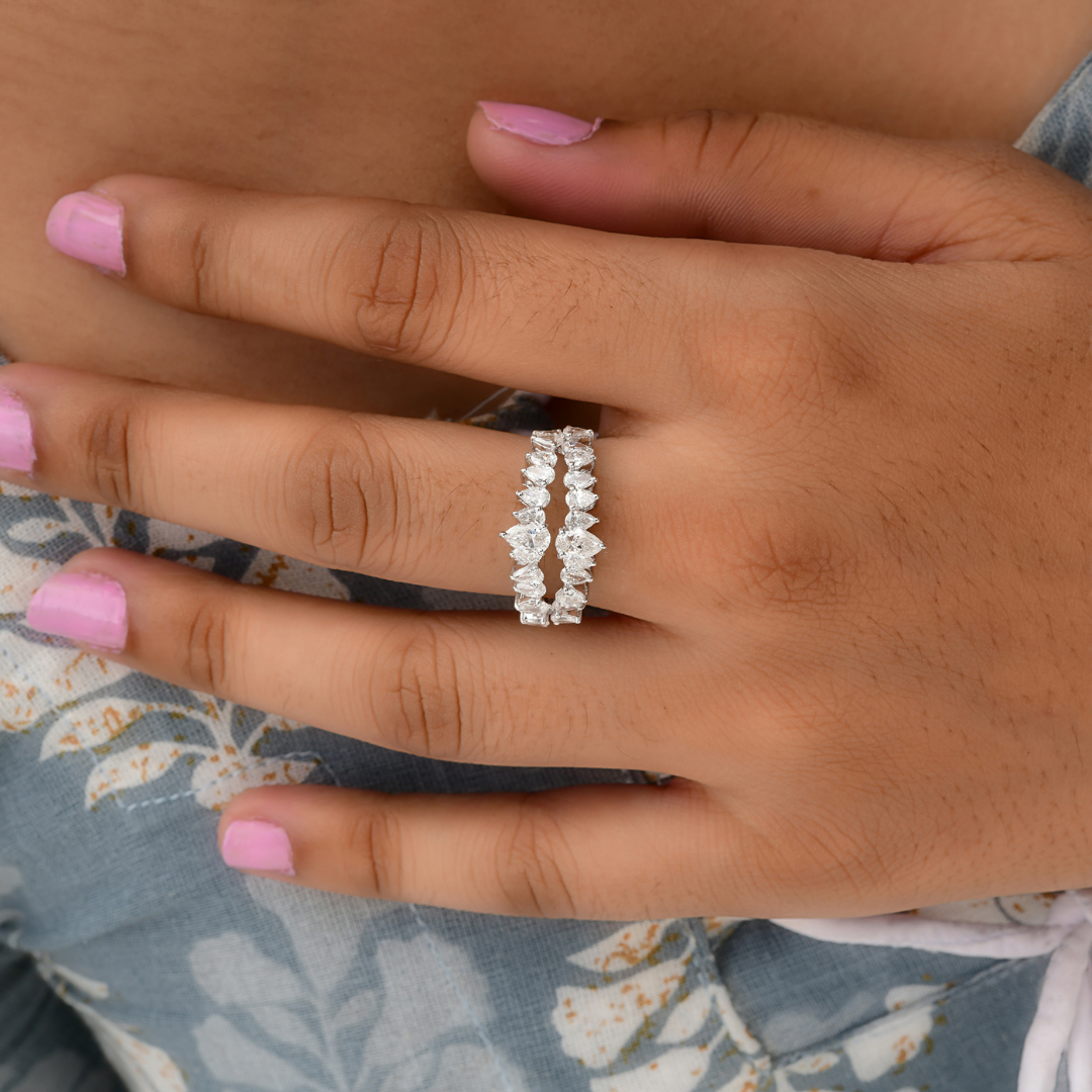 Certified 2.04 Carat Pear Cut Natural Diamond Half Eternity Gold Ring
