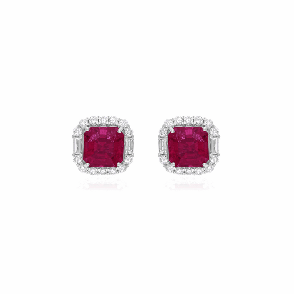 7.58 Tcw Natural H/SI Diamond Pink Tourmaline Stud Earrings 18K Solid Gold