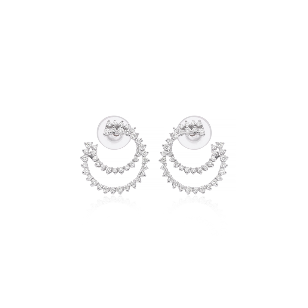 Natural 1.06 Carat Round Diamond Double Layered C-Hoop Push Back Gold Earrings