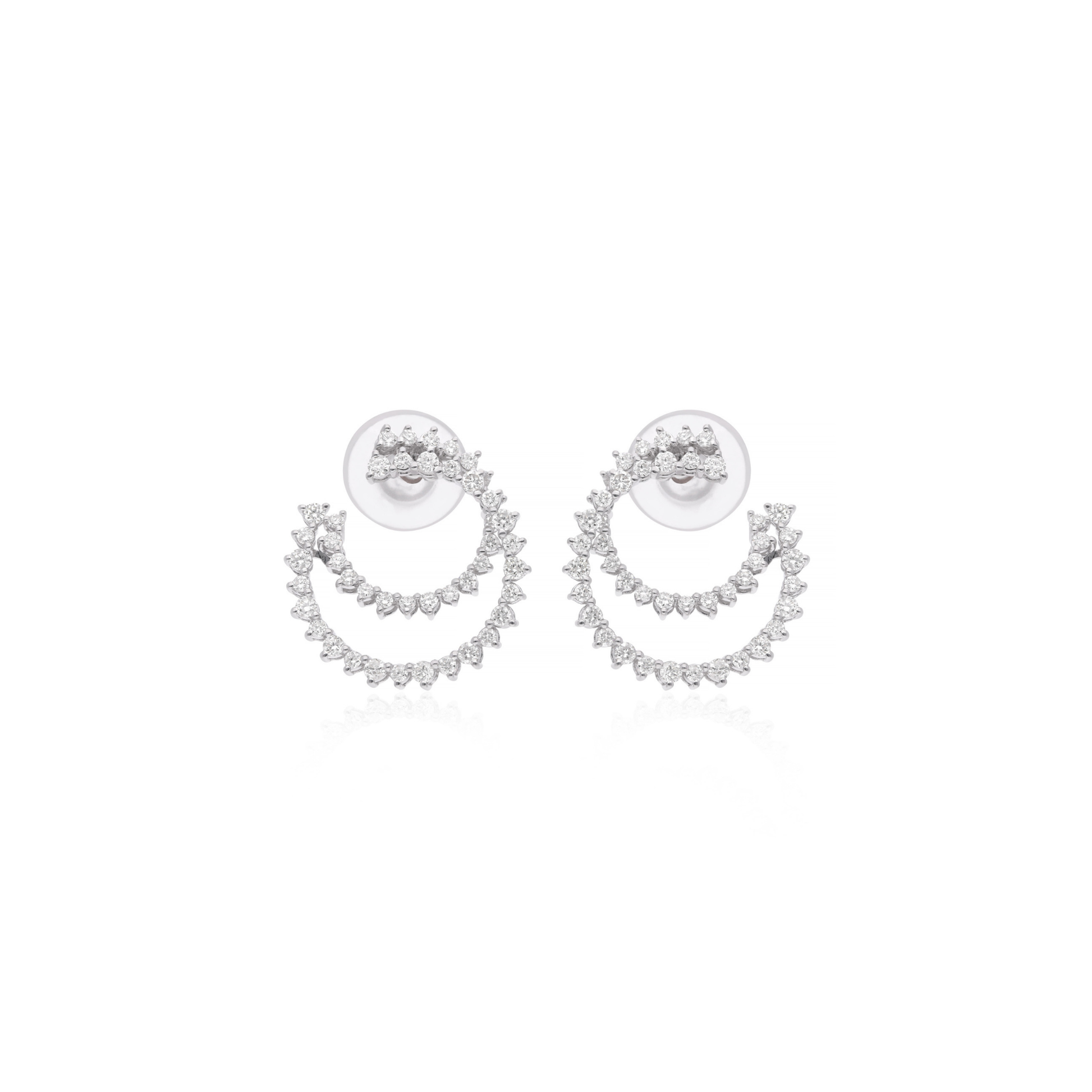 Natural 1.06 Carat Round Diamond Double Layered C-Hoop Push Back Gold Earrings