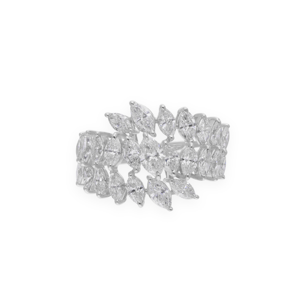 Floral Inspired Wide Marquise Cut 2.57 Carat Diamond Ring in Fine Gold