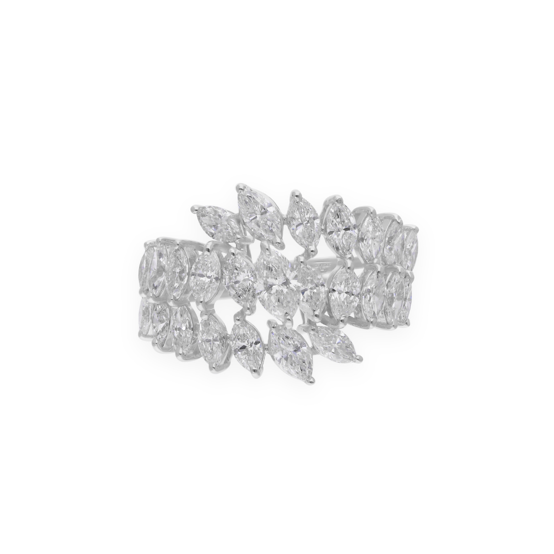Floral Inspired Wide Marquise Cut 2.57 Carat Diamond Ring in Fine Gold
