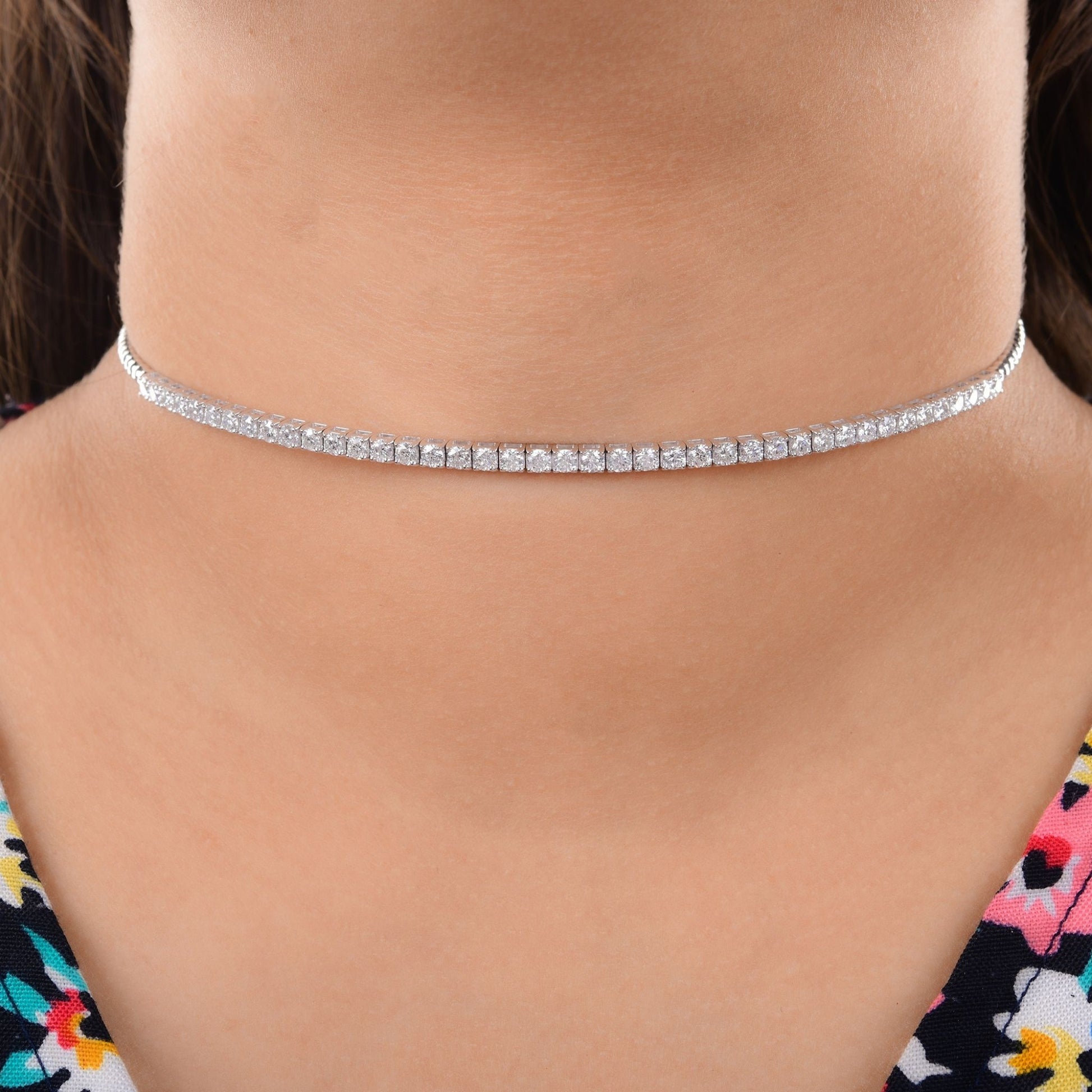 Natural SI/HI Round Diamond Choker Gold Wedding Tennis Necklace