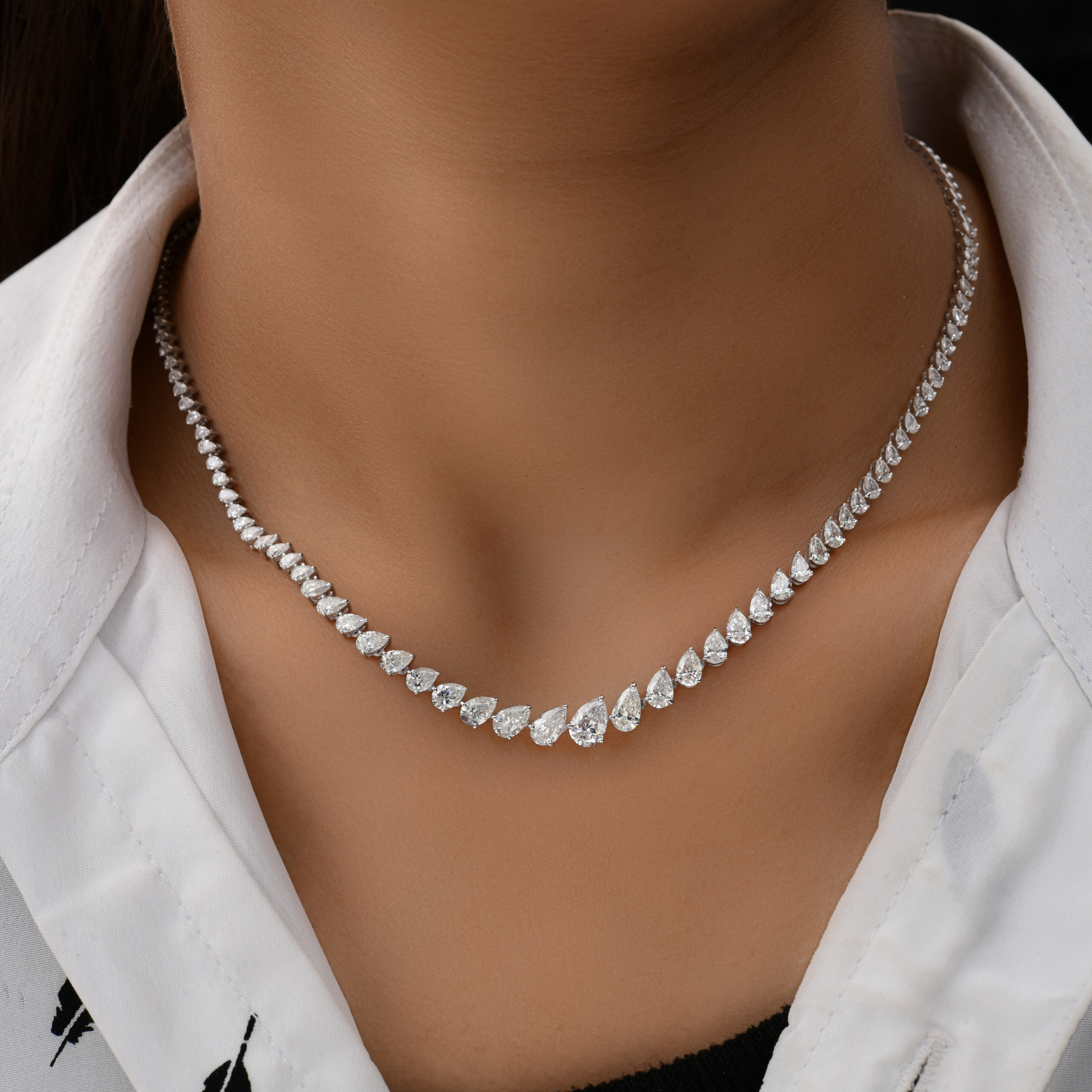 7.13 Carat Natural Diamond Tennis Necklace Gold Women Fine Jewelry