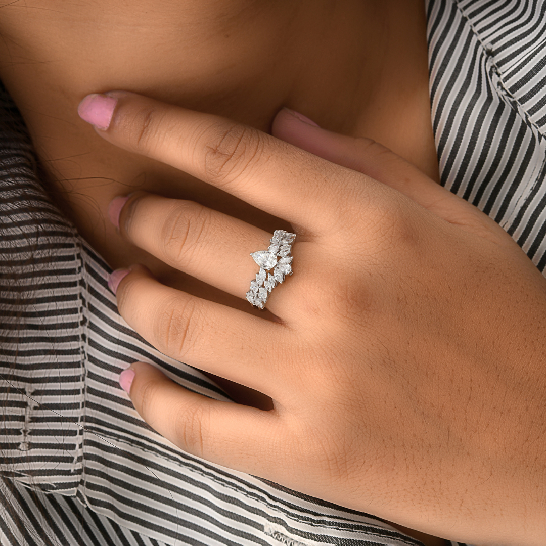 Floral 1.40Ct. Natural Marquise Pear Shaped Diamond Engagement Gold Ring