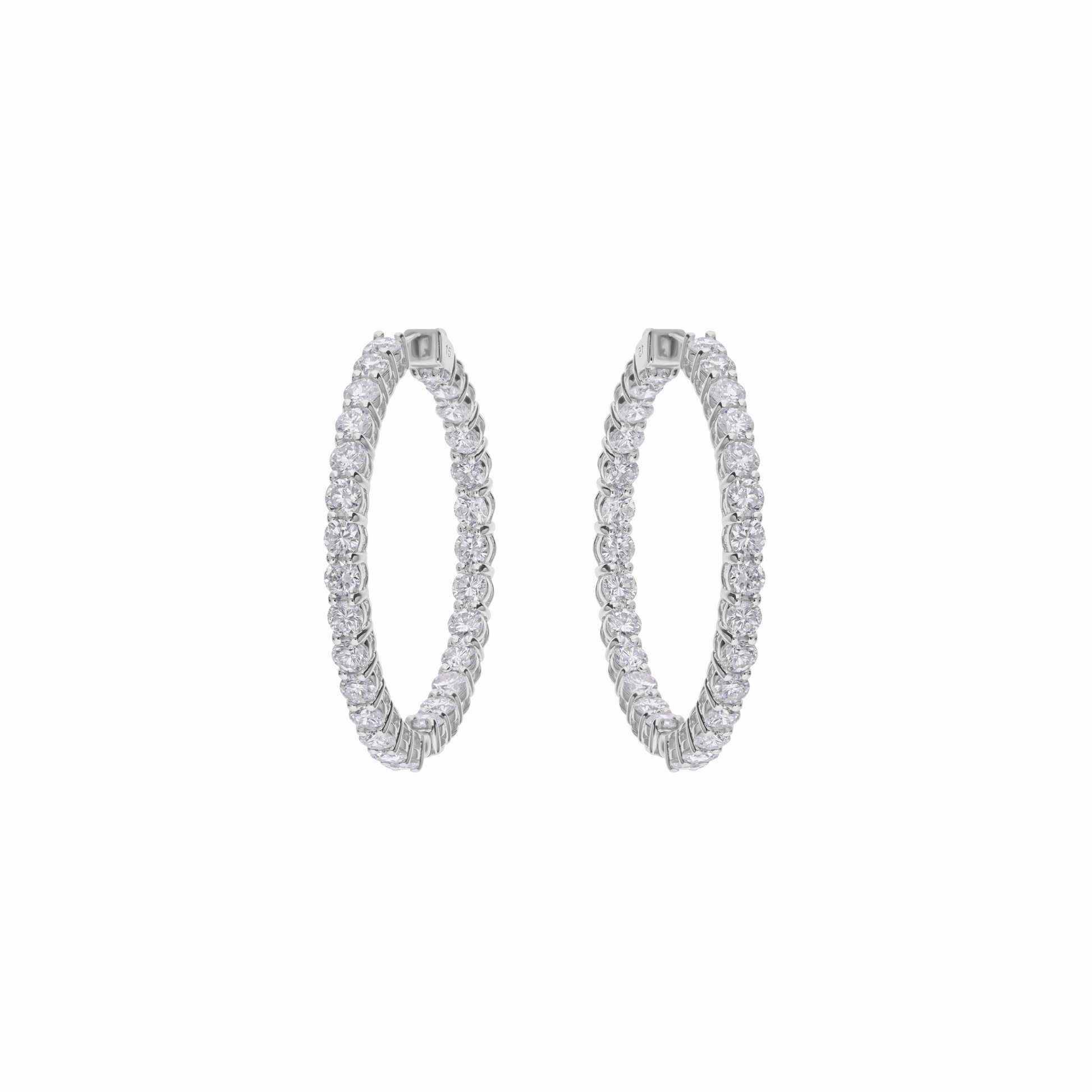 18K Gold Prong Set Round Diamond Hoop Earrings