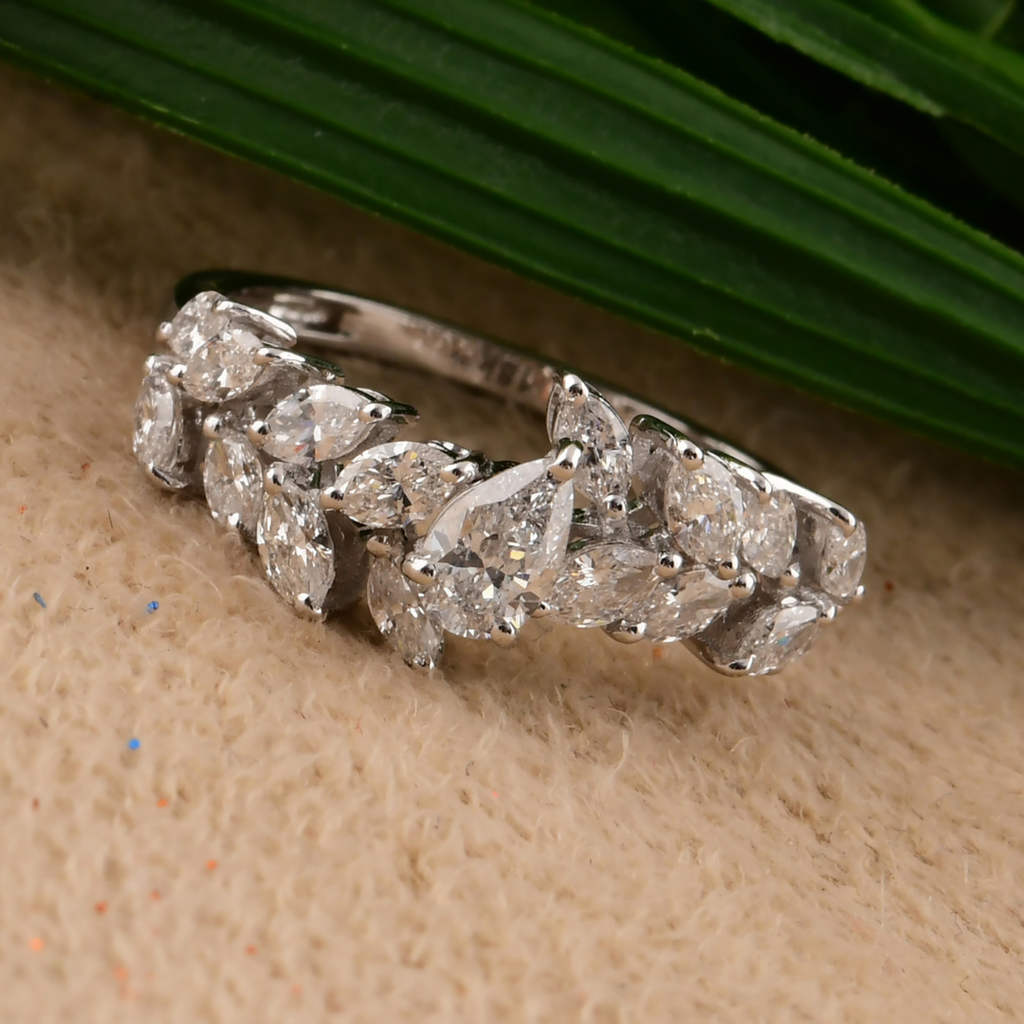 Handcrafted Fine 1.16 Carat SI/H Natural Marquise Pear Cut Diamond Band Ring