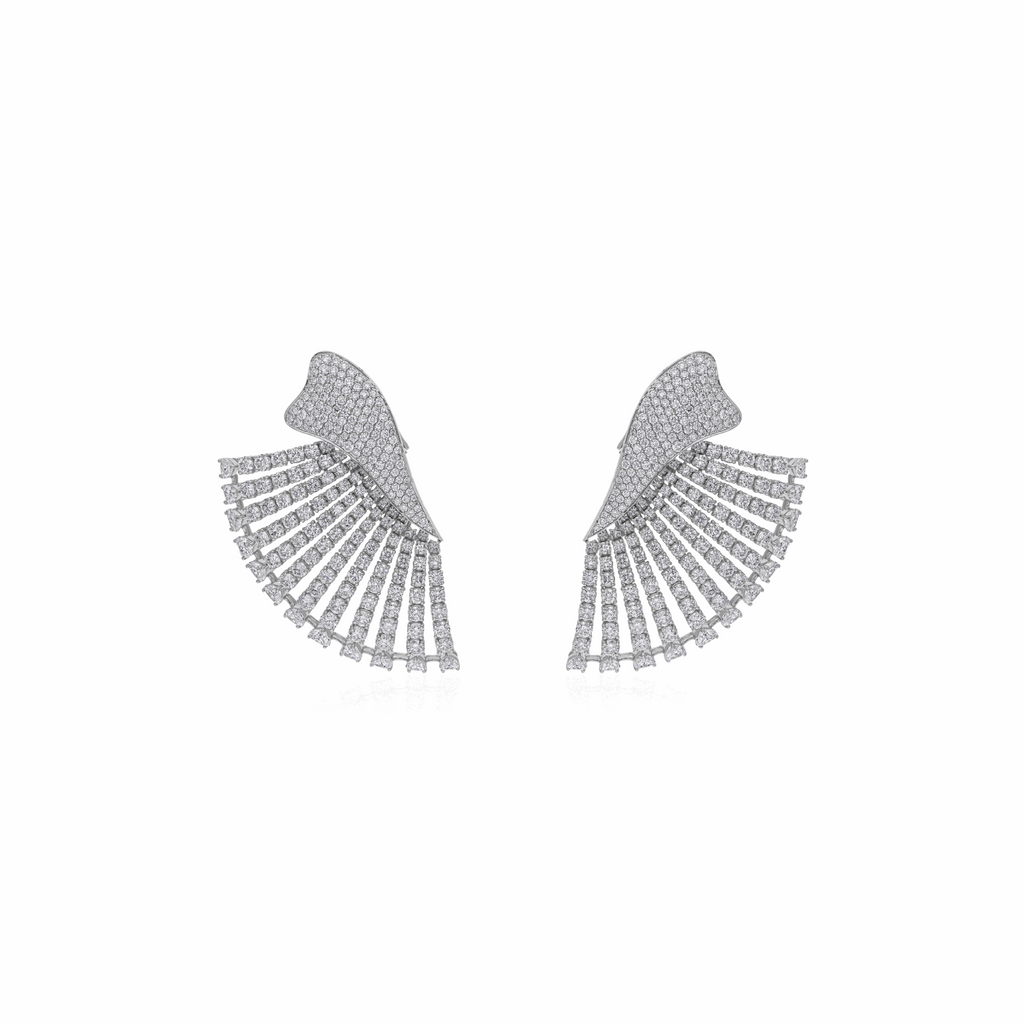 18K Fine Gold Stunning Wing Shaped Pave Diamond Earrings