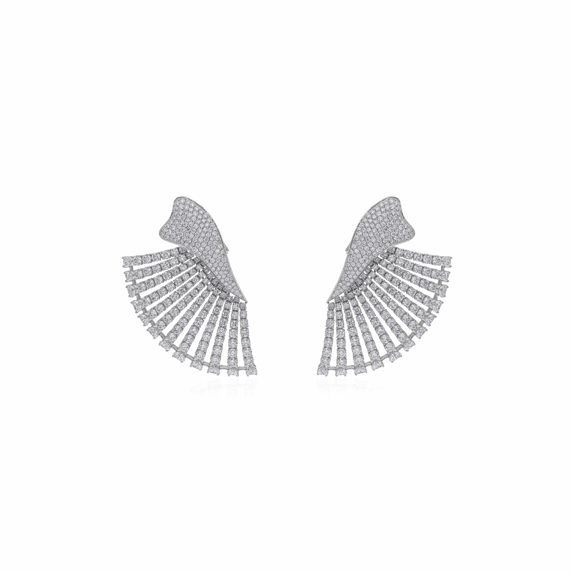 18K Fine Gold Stunning Wing Shaped Pave Diamond Earrings