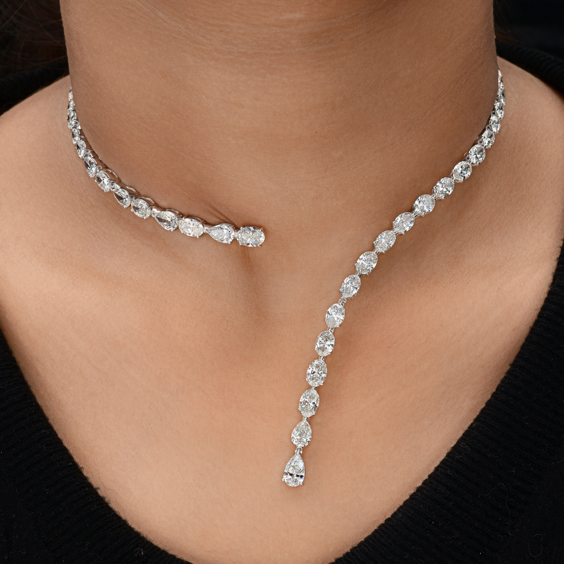 16.59 Carat Natural Diamond Open Collar Wrap Bridal Choker Necklace