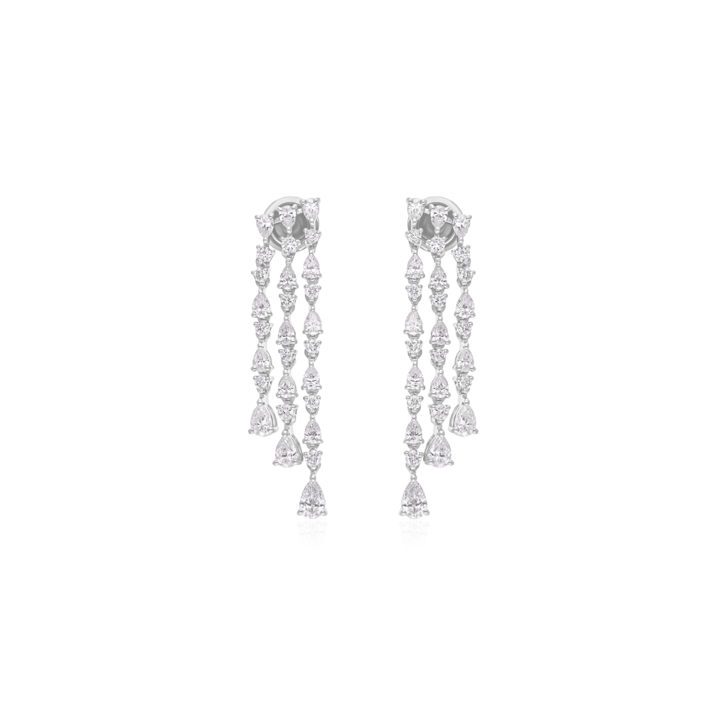 White Gold Three-Strand Diamond Dangle Earrings in 18k Gold